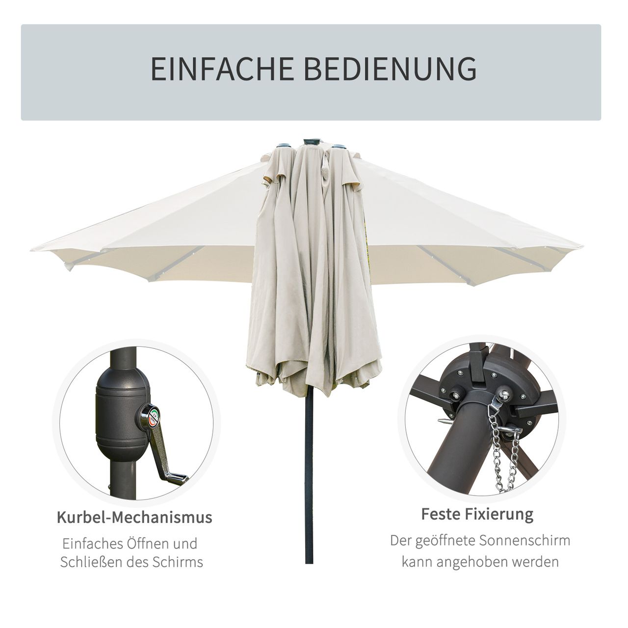 Outsunny Sonnenschirm mit LED Doppelsonnenschirm 440 x 256 cm Gartenschirm