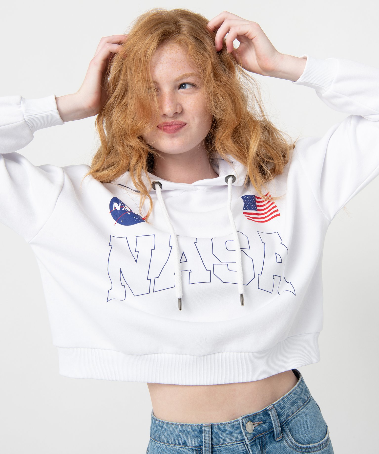 Sweat femme court à capuche - Nasa blanc | GEMO
