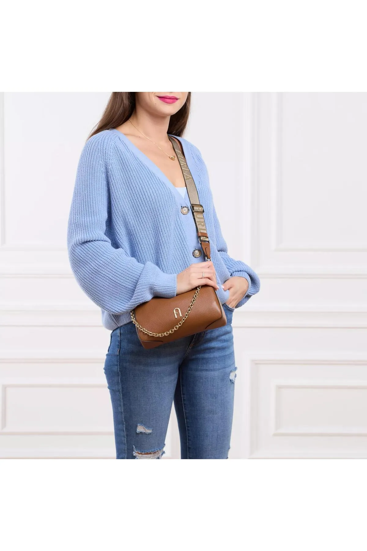 FURLA  Primula Mini C.Body Doppelgurt Cognac H+Metall Taupe