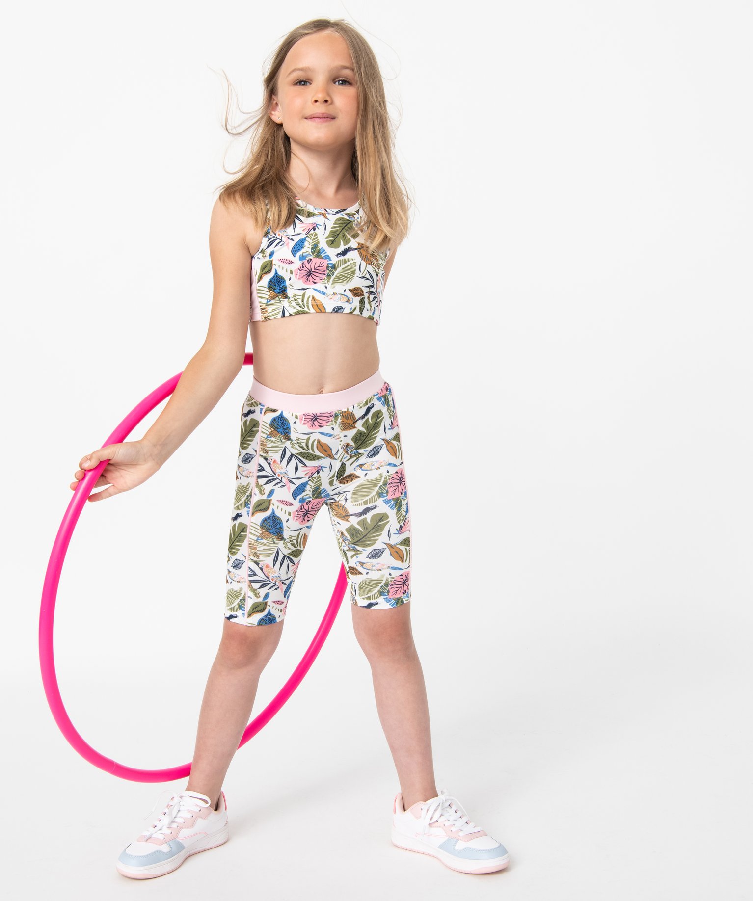 Legging de sport fille court à large ceinture élastique ecru | GEMO