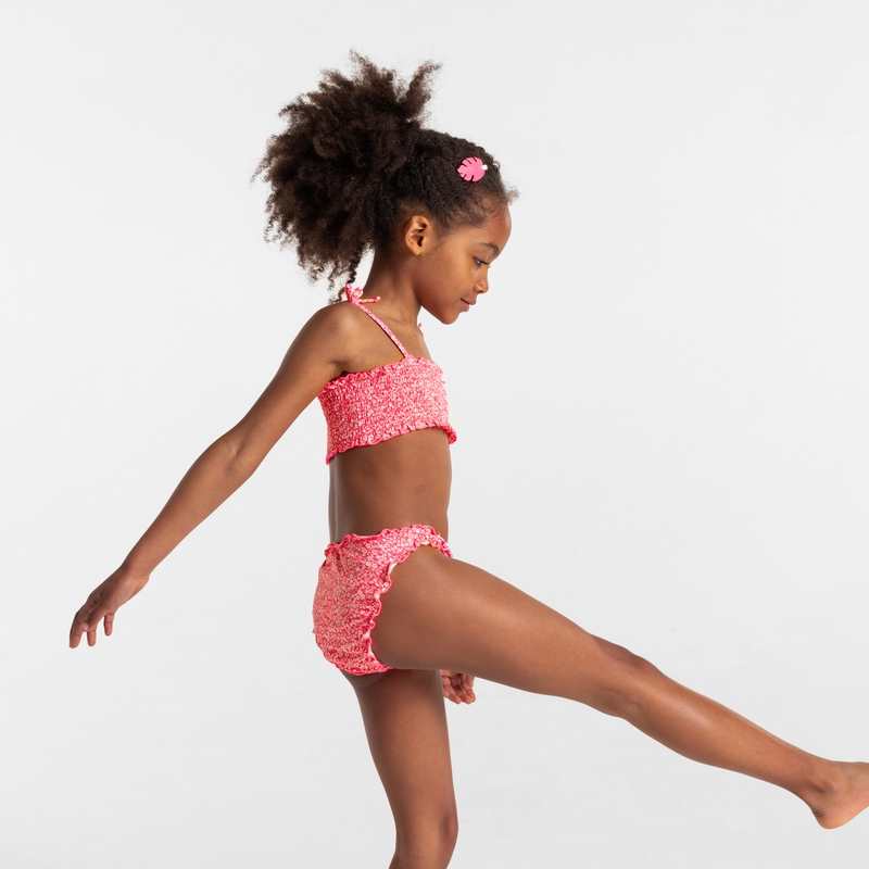Maillot de bain 2 pièces à fleurs rose fille
