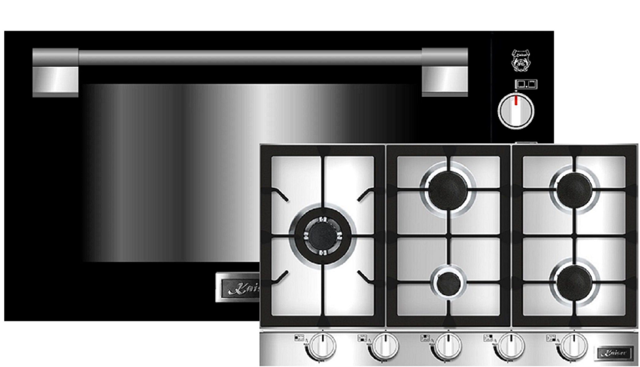 Kaiser Küchengeräte Backofen-Set EG 9371+KG 9357, Einbau Gas Backofen 90 cm 98L +Gas-Kochfeld,Einbau Gasherd 90cm