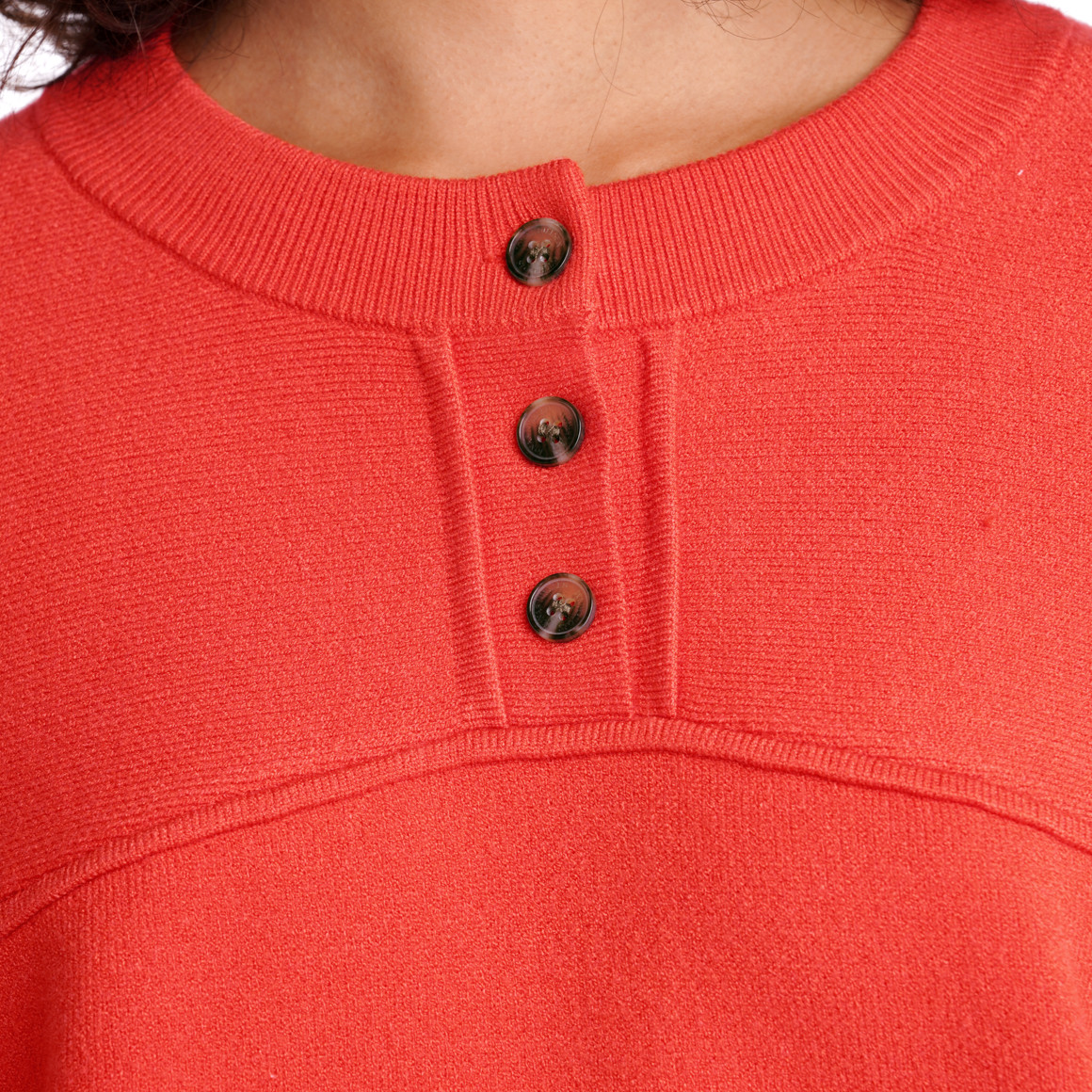 Damen Pullover mit kurzer Knopfleiste
