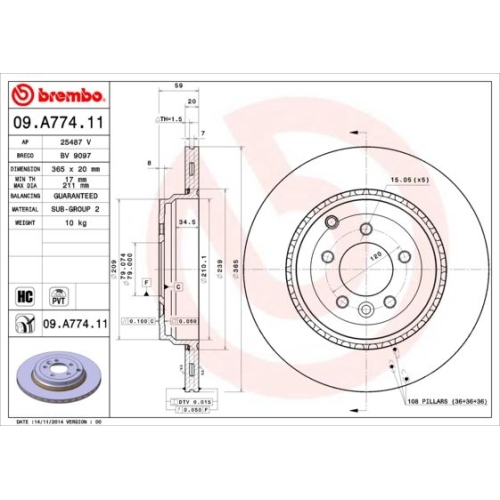 Bremsscheibe Brembo Hinterachse  1 Stück 09.A774.11 - ATU