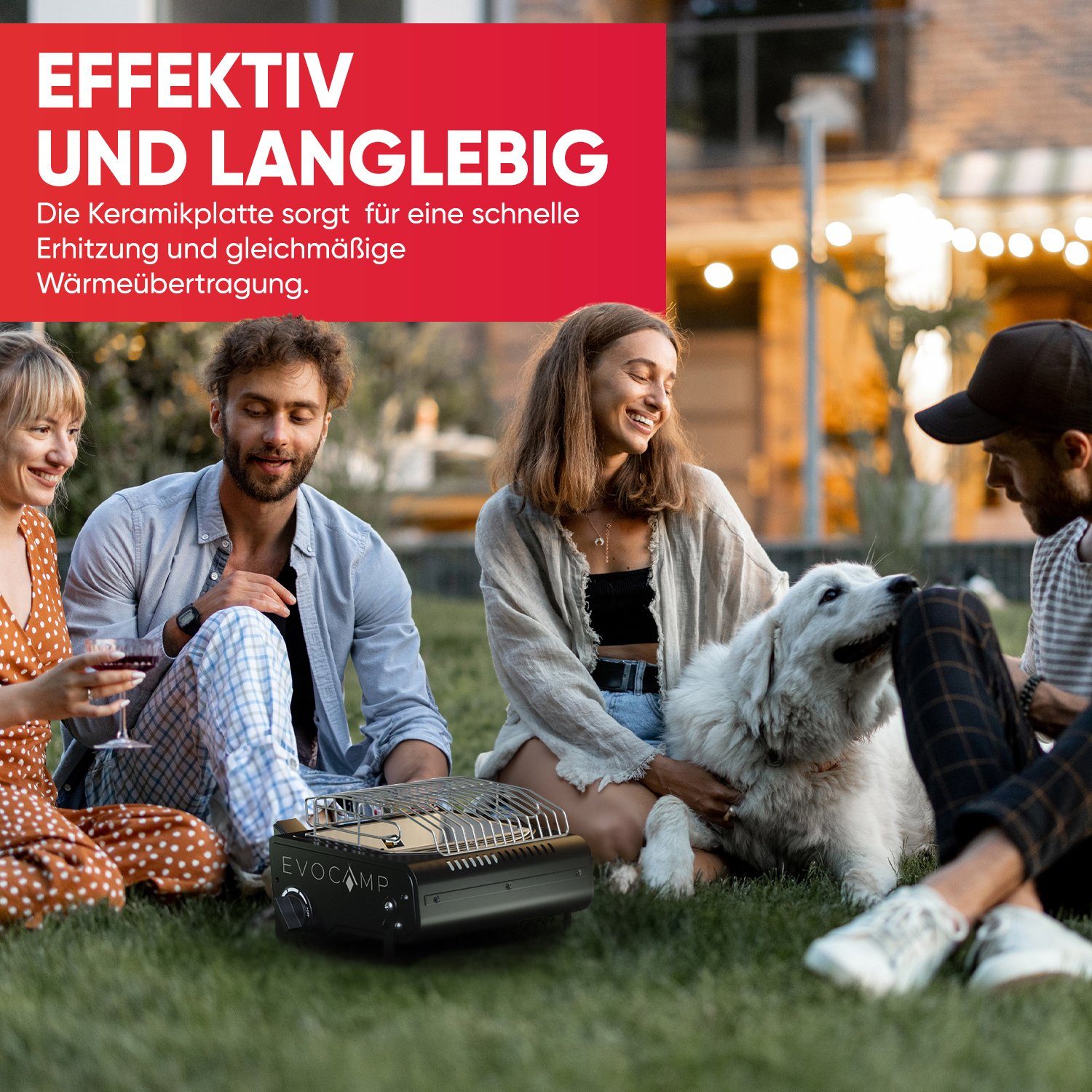 EVOCAMP Gaskocher und Gasheizung 2-in-1 tragbar, 1,7 kW, für Camping ohne Strom, ohne Gaskartuschen und Tragetasche