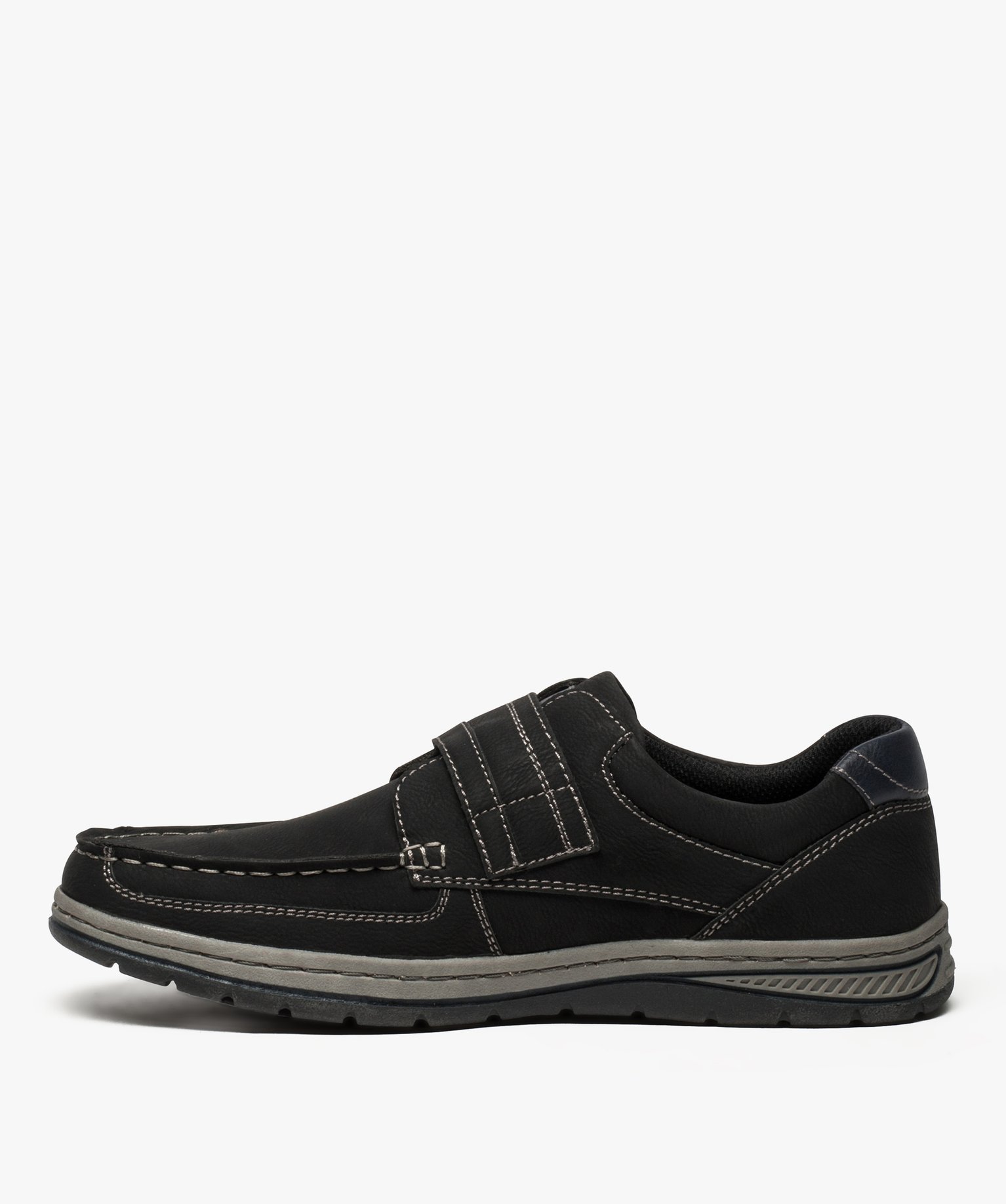 Chaussures bateau homme confort fermeture scratch noir | GEMO
