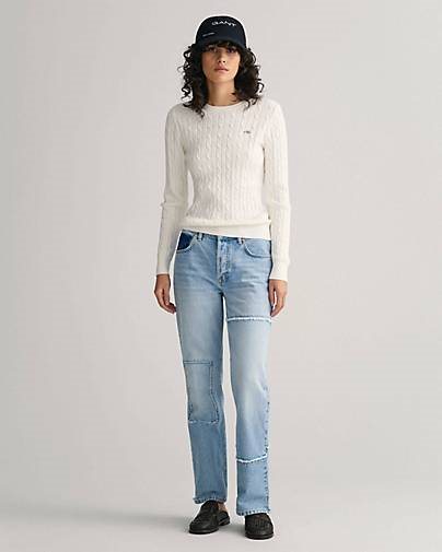 GANT Damen Strickpullover STRETCH COTTON CABLE C-NECK