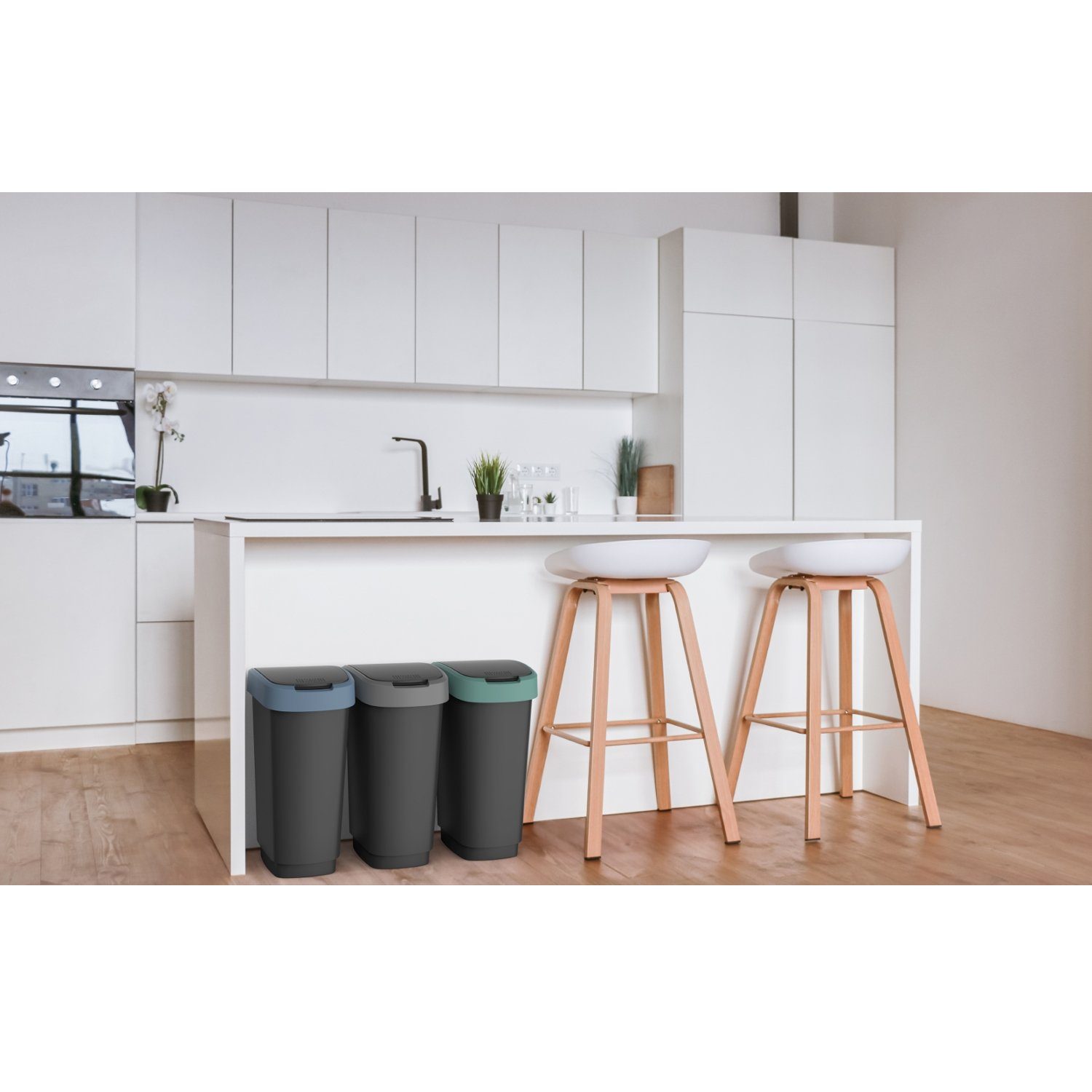 ROTHO Mülleimer Twist, Mülleimer mit Schwing- und Klappdeckel Swingeimer 10L Schwarz