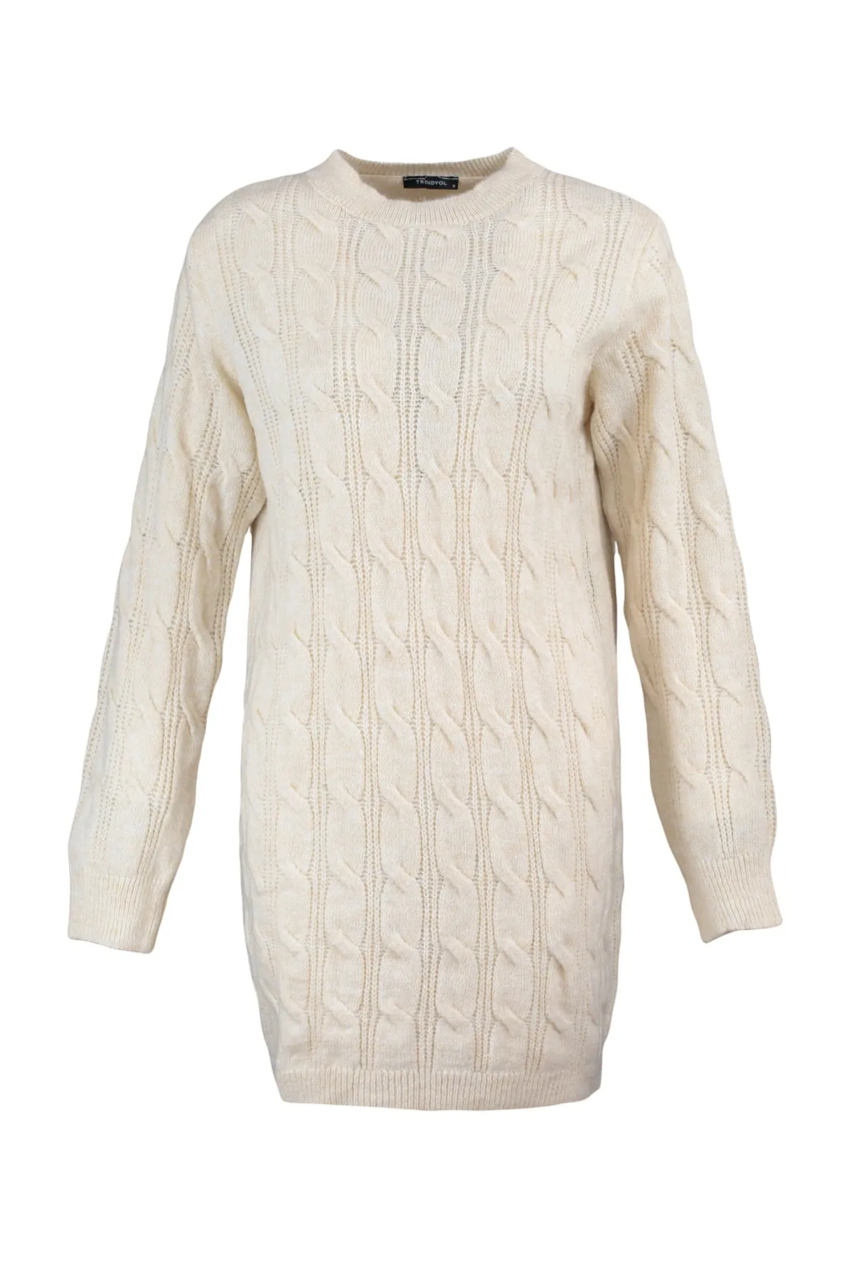 Trendyol Collection  Beige gestricktes, detailliertes Strickkleid aus Wolle TWOAW23EL00829