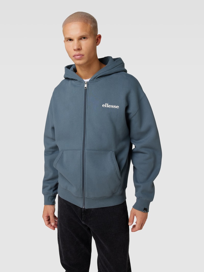 Sweatjacke mit Label-Stitching Modell 'MICHELANGELO' in rauchblau