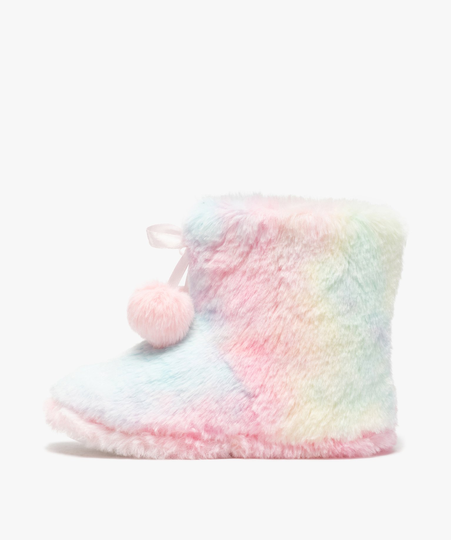 Chaussons fille boots en matière peluche arc-en-ciel multicolore | GEMO