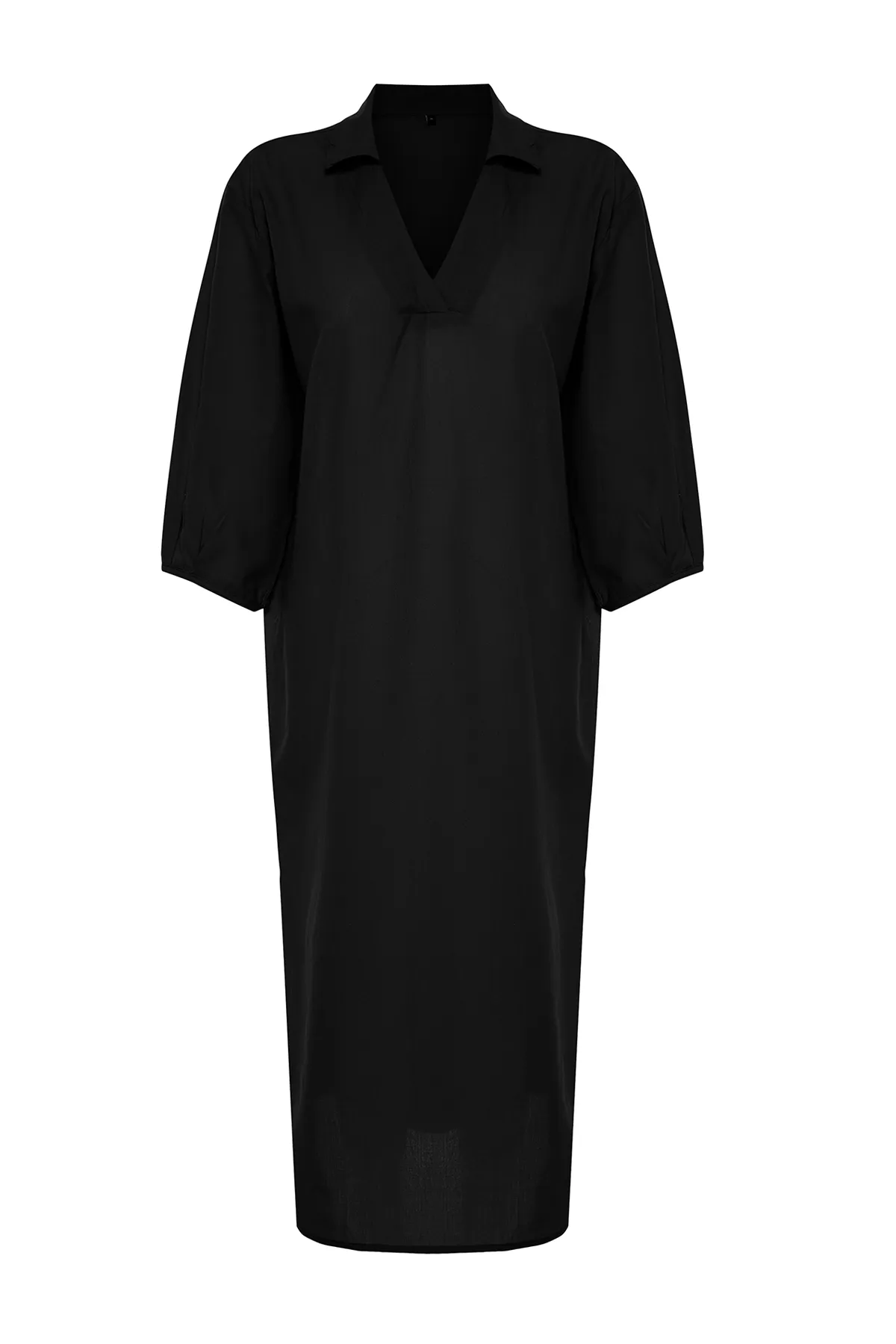 Trendyol Collection  Schwarzes, weit geschnittenes Midi-Strandkleid aus Webstoff TBESS22EL0009