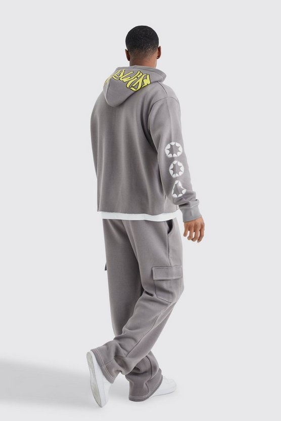 Kastiger Hoodie mit Worldwide Graffiti Print und Reißverschluss