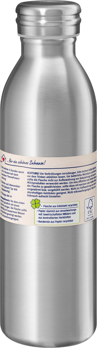 Flasche aus Edelstahl 600ml Edelstahlfarben, 1 St