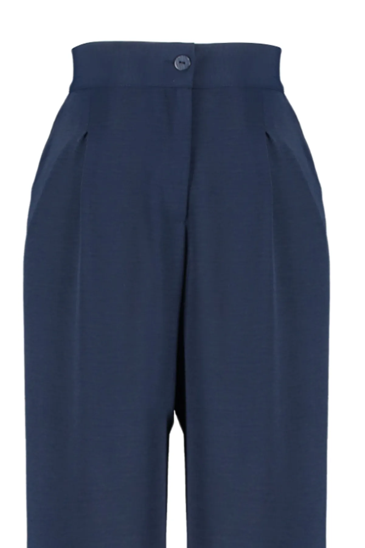 Trendyol Curve  Marineblaue plissierte Webhose mit hoher Taille TBBSS22PL0448