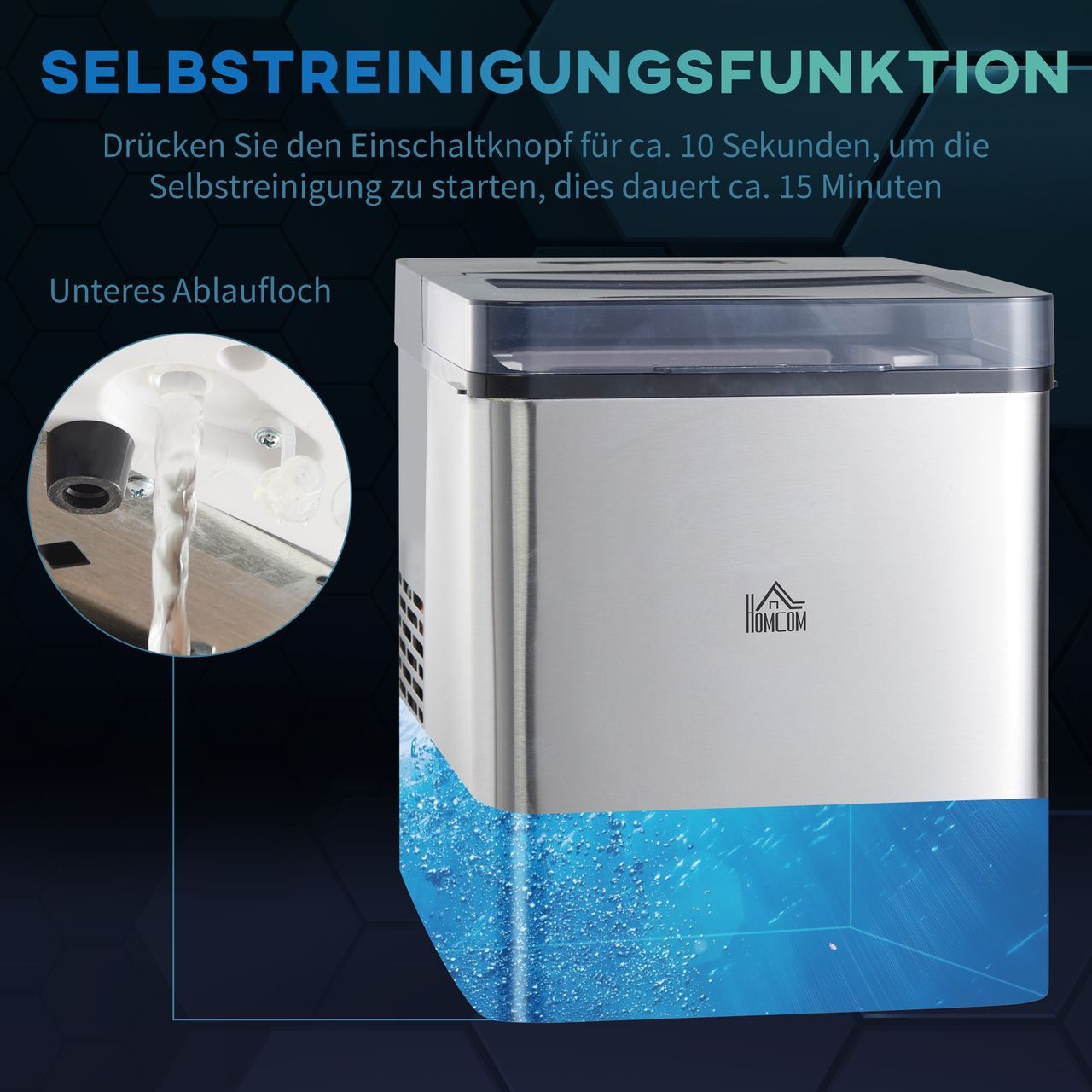 HOMCOM Eiswürfelmaschine, 15 kg/24h 1,6 L Eiswürfelbereiter Ice Maker Schwarz