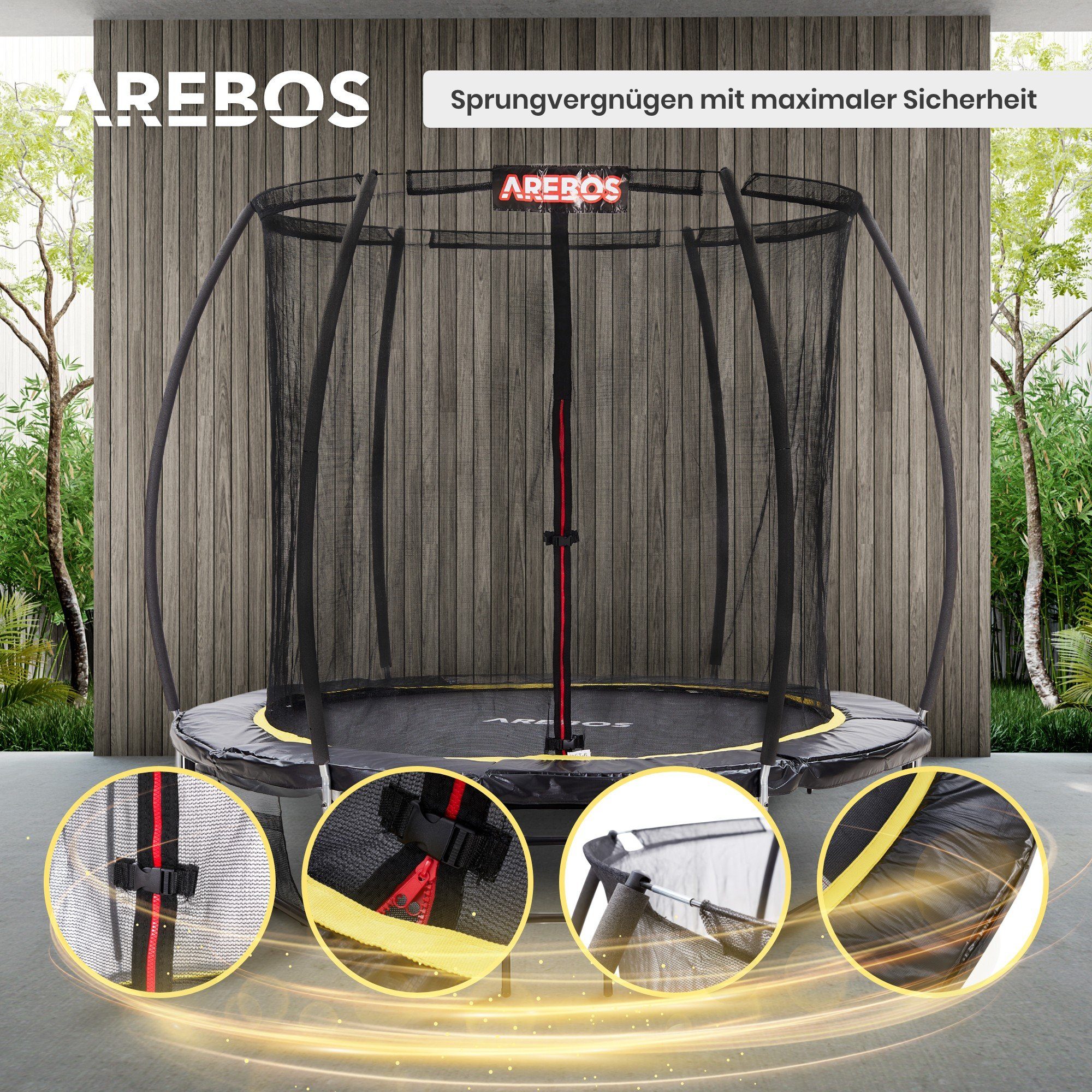Arebos Gartentrampolin Outdoor Trampolin für Kinder und Erwachsene, Ø 244 cm, (1x Sicherheitsnetz 1x Randabdeckung 1x Leiter), Reißverschluss, Polypropylen (UV-beständig)