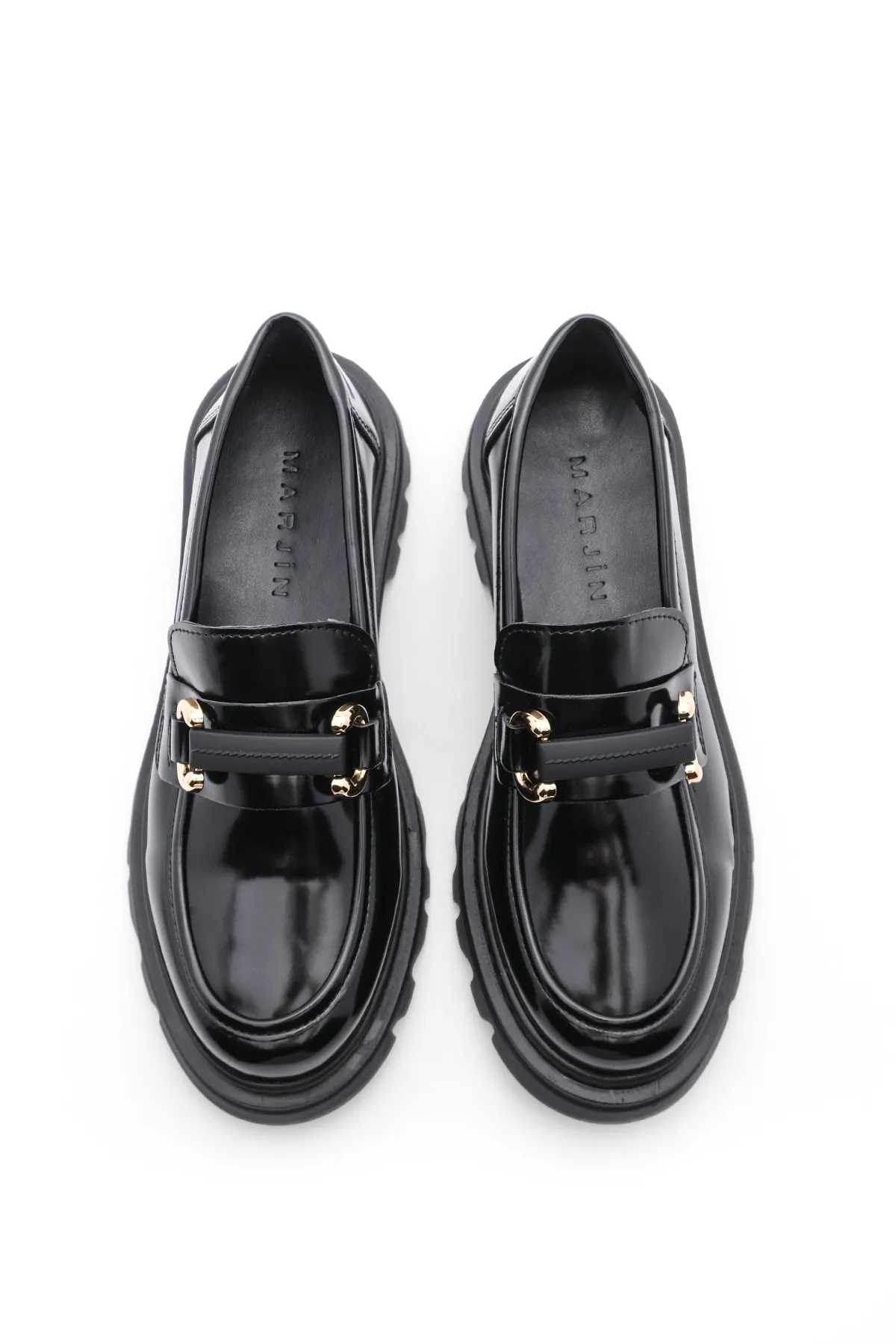 Marjin  Damen Loafer Hohe Sohle Schnalle Freizeitschuhe Kinles Schwarz