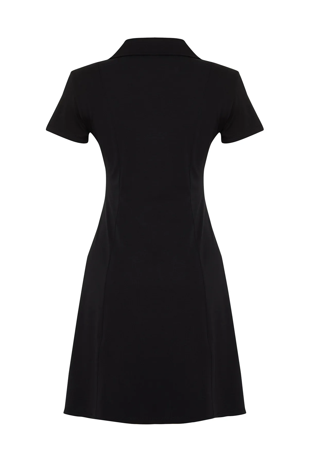 Trendyol Collection  Schwarzes Skater/Gürtelöffnung Stickerei Baumwolle Flexible Strick Mini Kleid TWOSS24EL00819