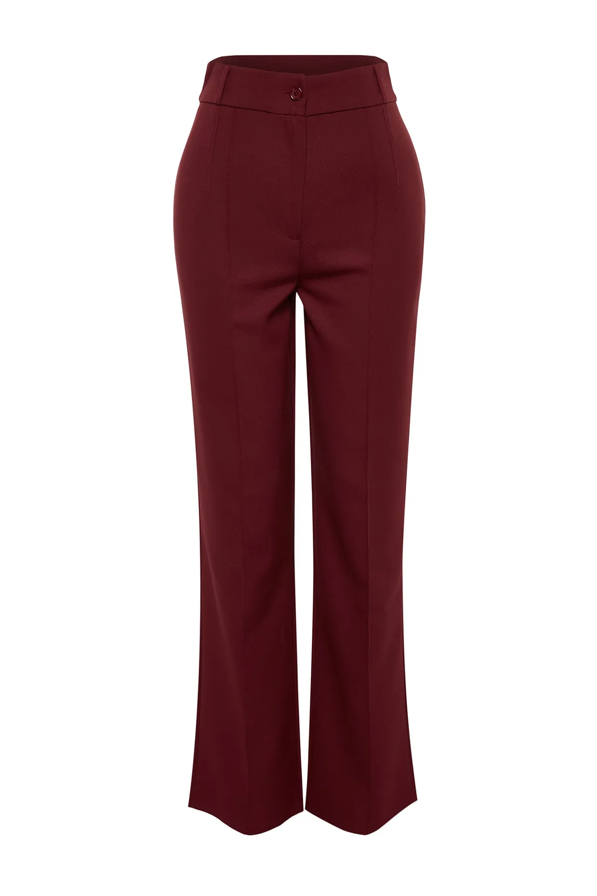 Trendyol Collection  Burgunderrote, gerade geschnittene, gerippte, genähte Webhose mit hoher Taille TWOSS21PL0093