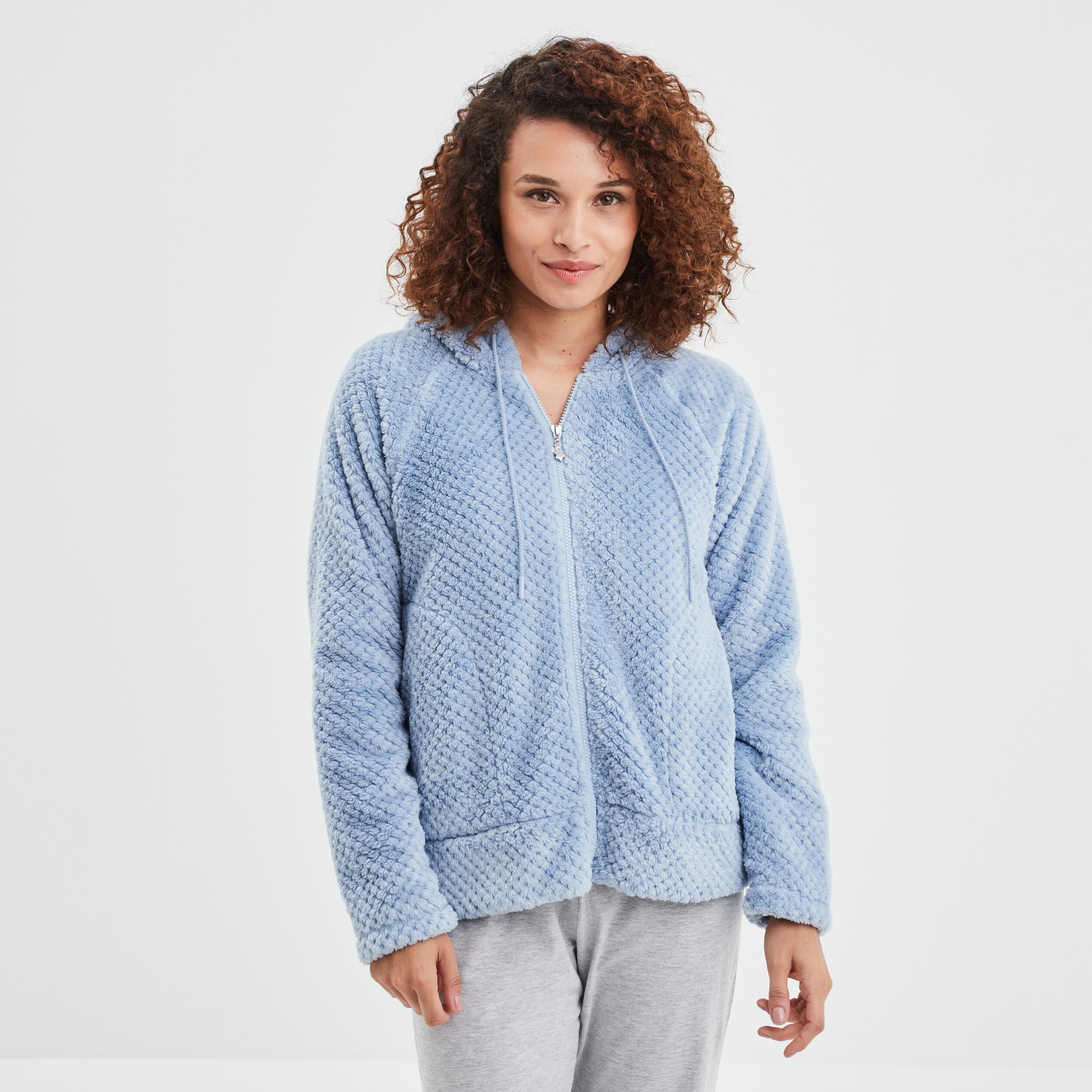 Veste de pyjama plaid bleu clair femme | La Halle