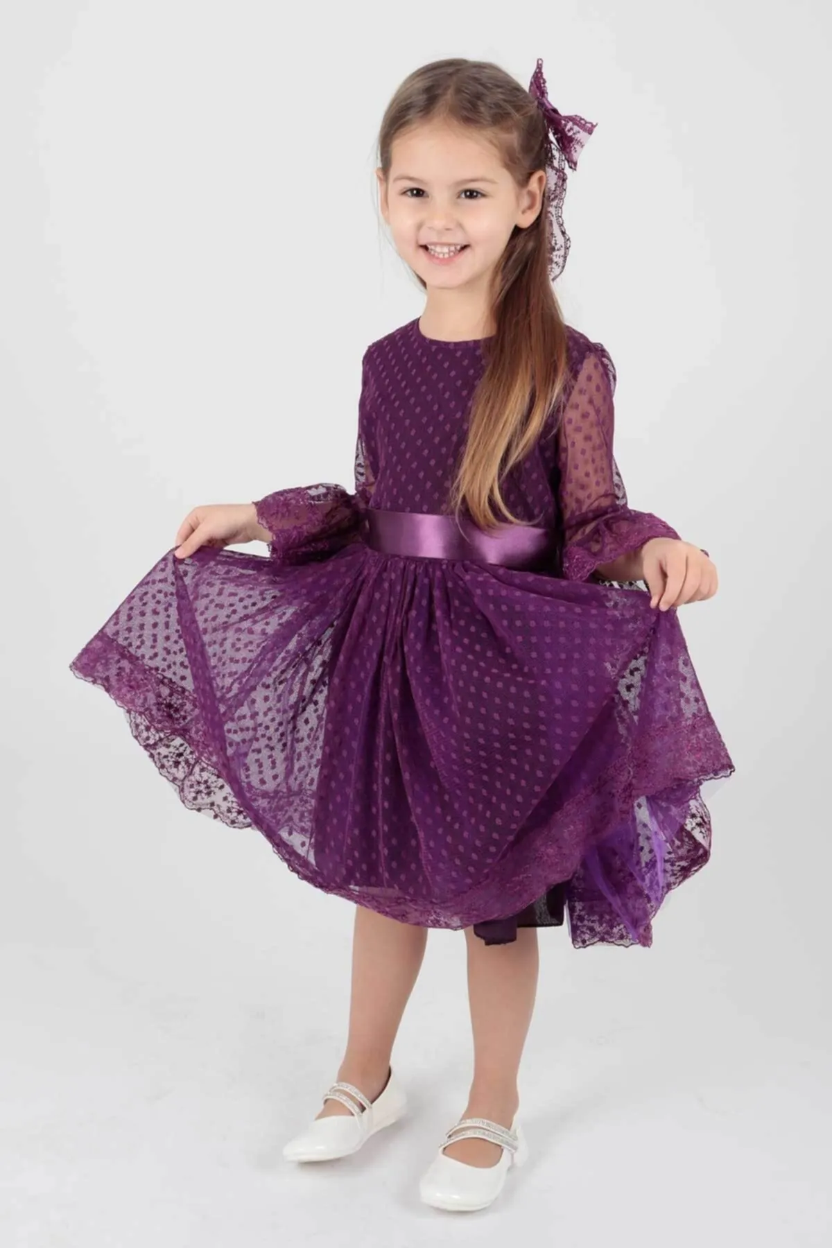 AHENGİM  Trendiges Abendkleid für Mädchen mit Schnalle und Tüllspitze Ak2209