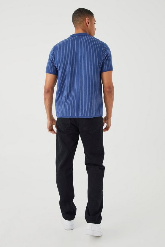 Gestreiftes Strick-Poloshirt mit halbem Reißverschluss