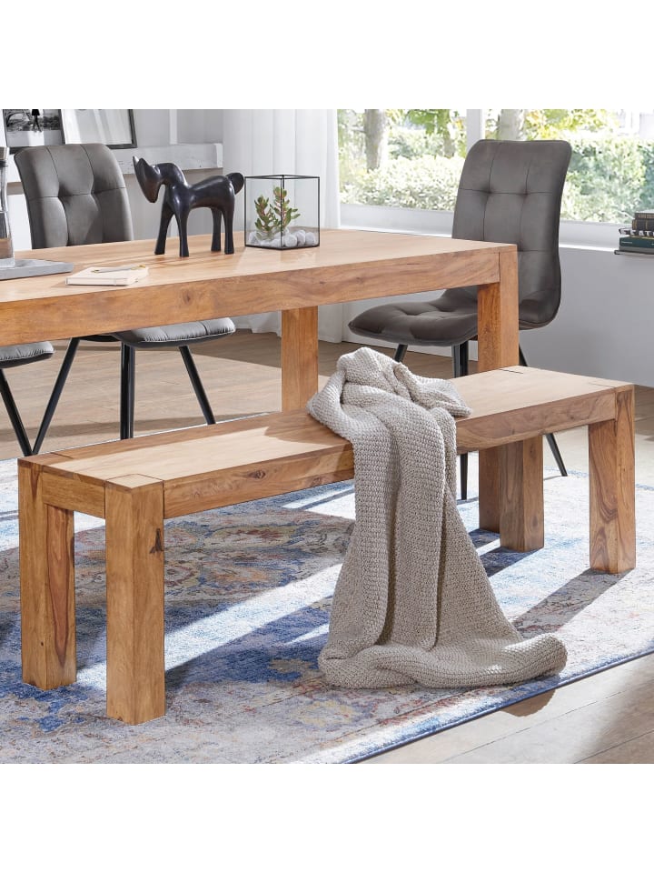 KADIMA DESIGN Sitzbank Massivholz | Akazie, 120x45x35cm, Landhaus-Stil in Beige günstig kaufen