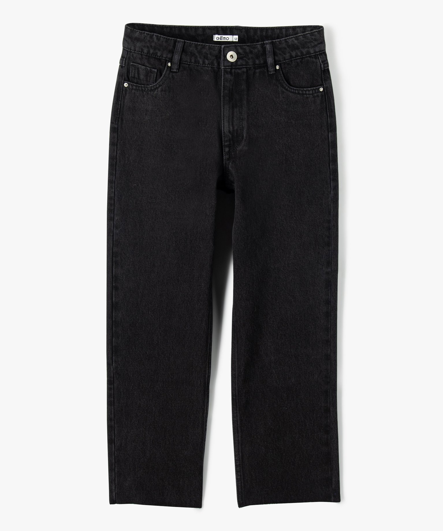 Jean fille coupe Regular taille haute avec bas effiloché noir | GEMO