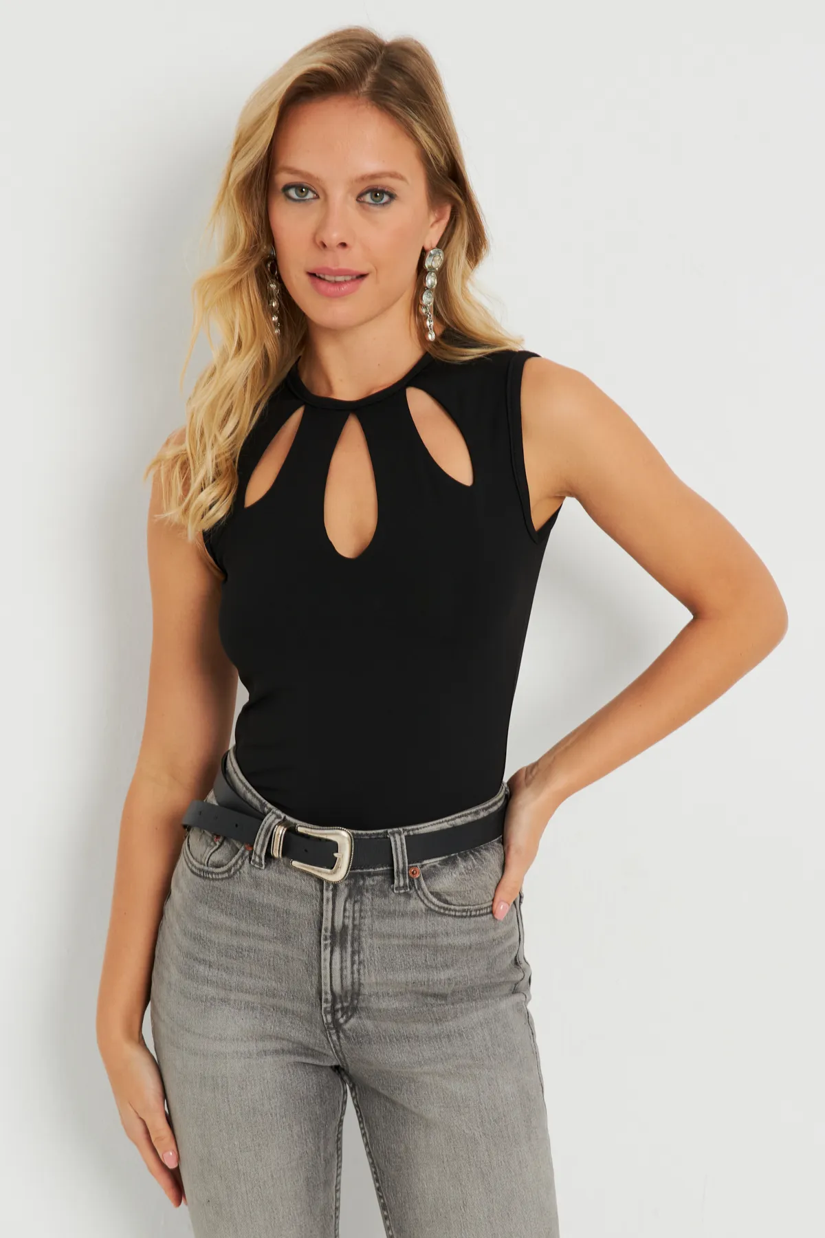 Cool & Sexy  Damen Bluse mit Fenster, Schwarz, EY2719