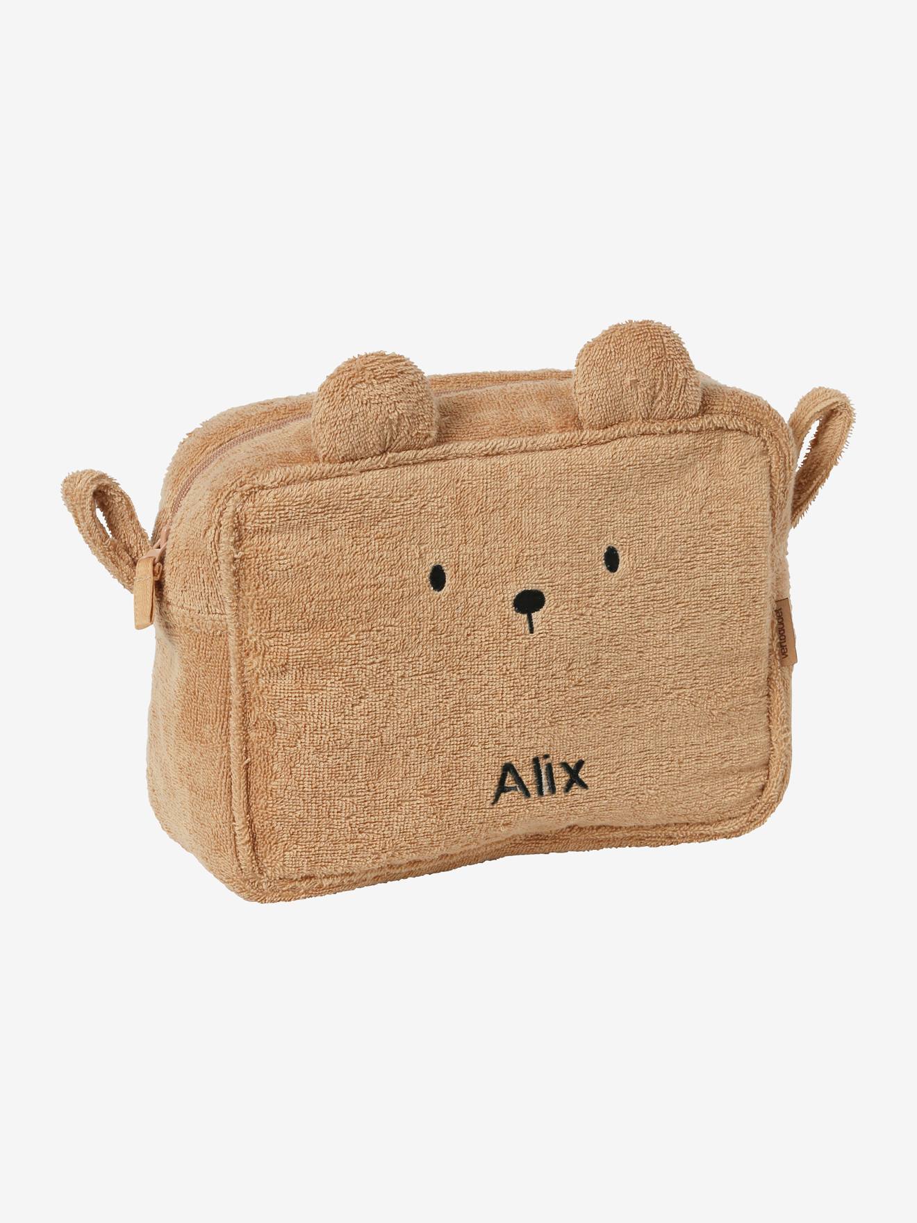 Vertbaudet Kinder Waschbeutel BÄR aus Frottee Oeko-Tex, personalisierbar - karamell