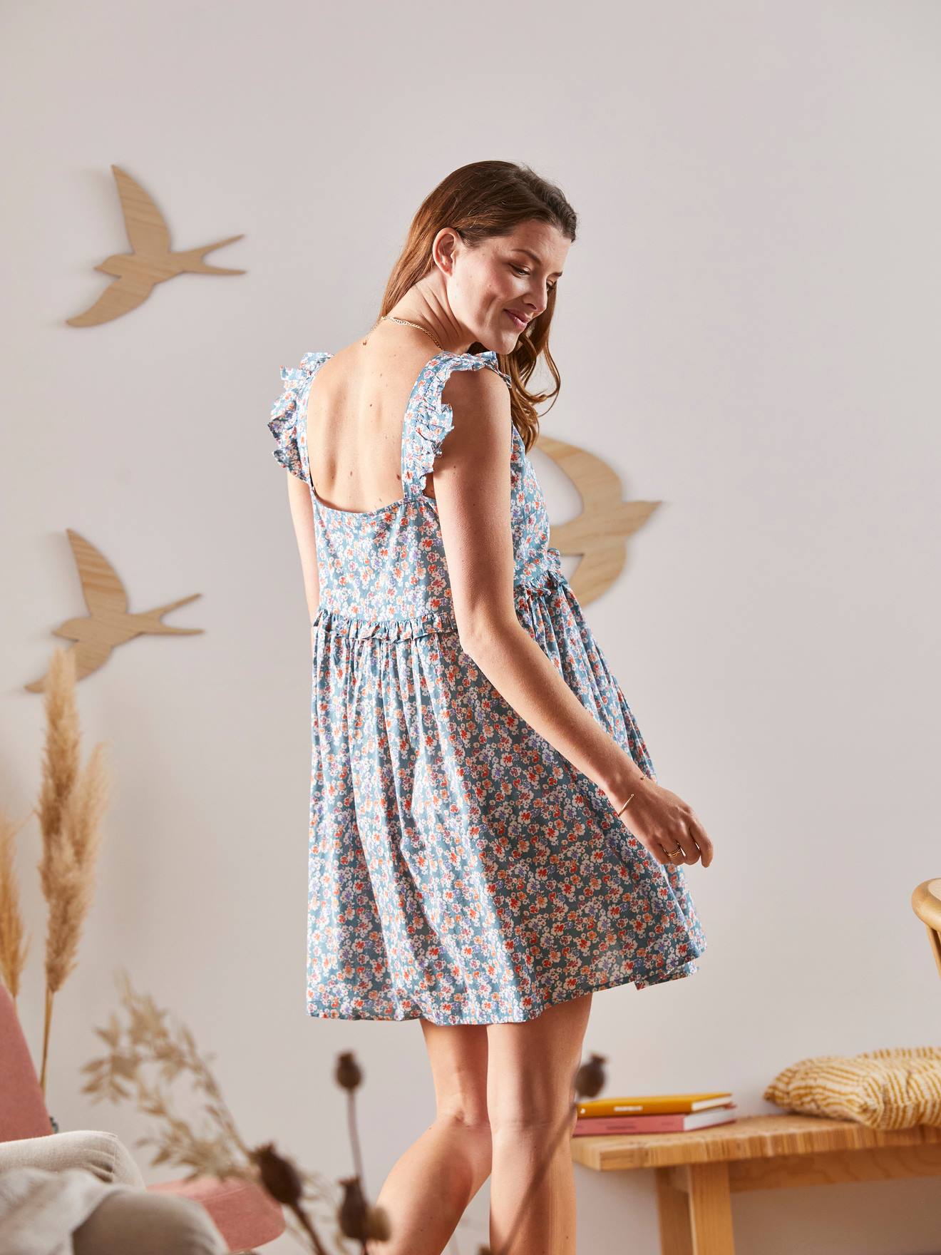 Vertbaudet Kleid für Schwangerschaft & Stillzeit - grün bedruckt
