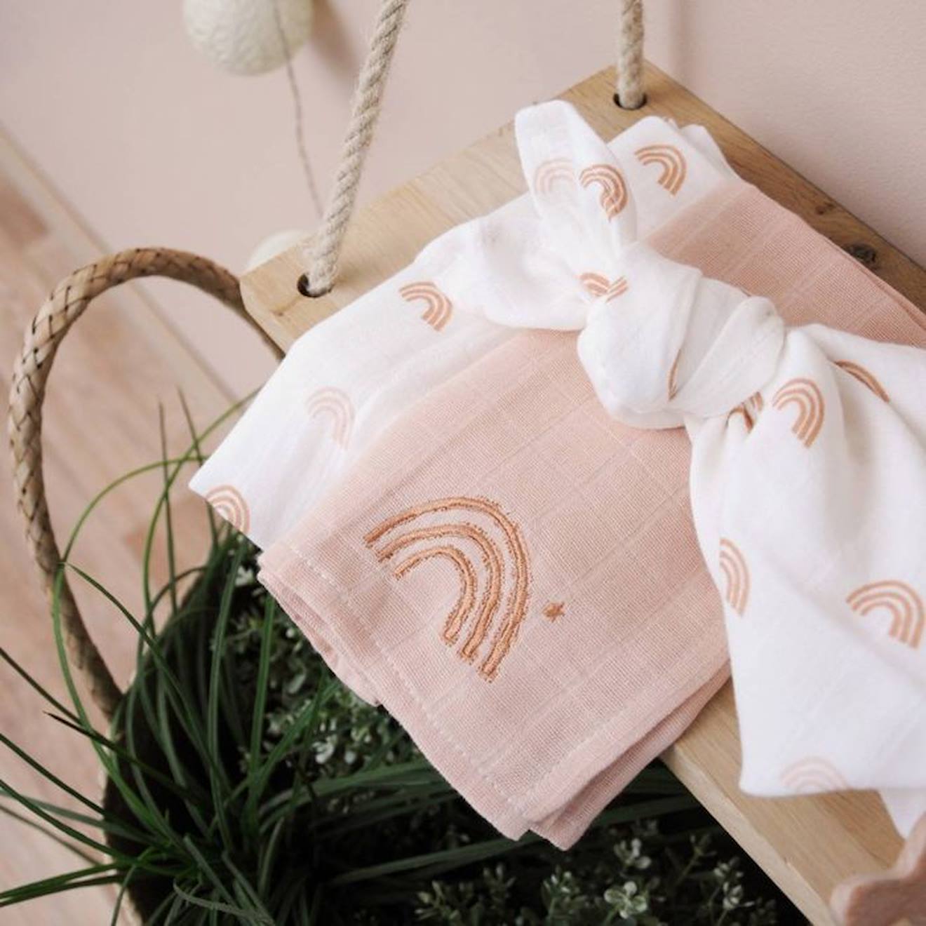 Lot de 3 langes en coton bio* Rainbow beige