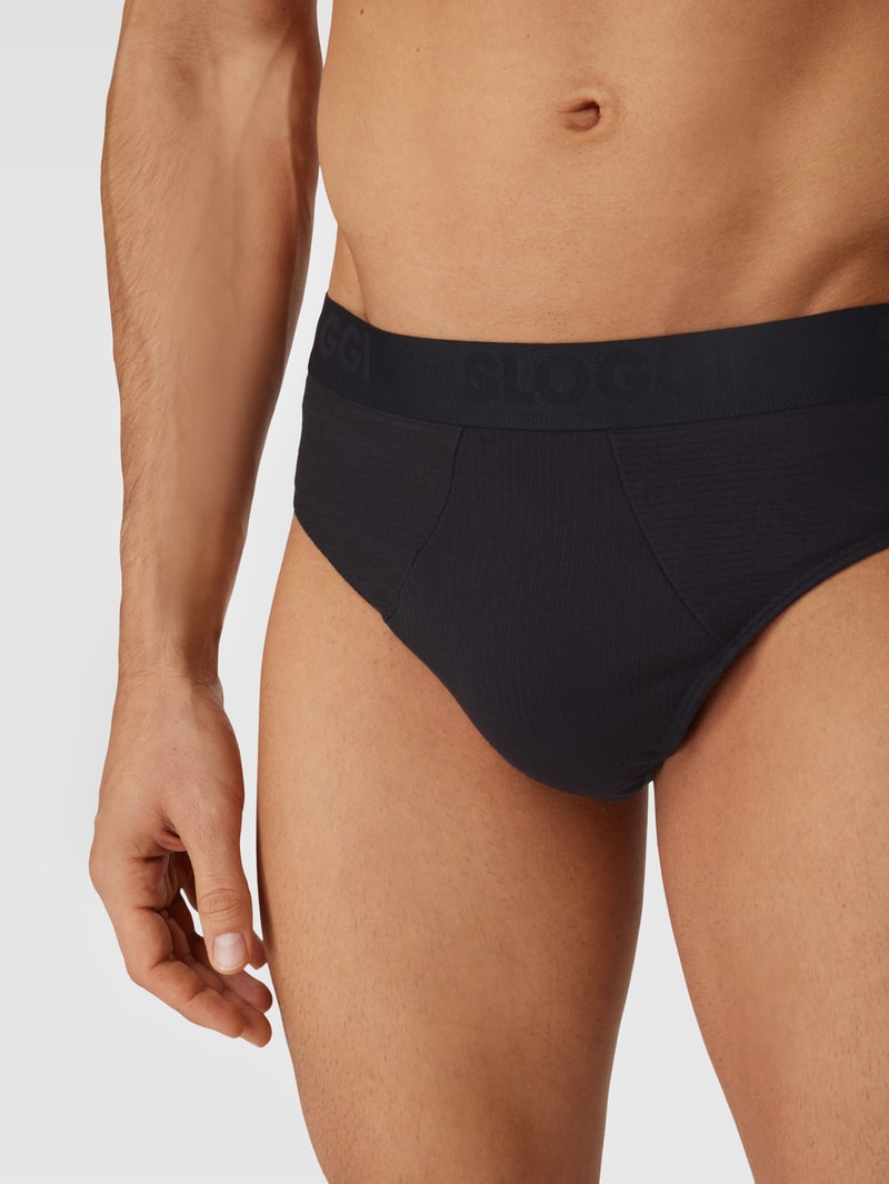 Slip mit Streifenmuster im 2er-Pack in schwarz