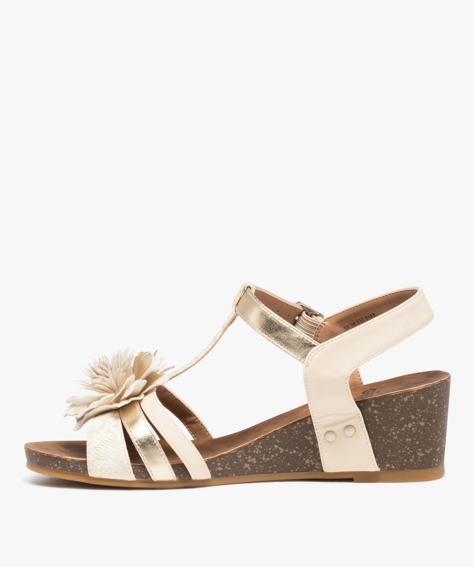 Sandales femme compensées avec fleur en relief beige | GEMO