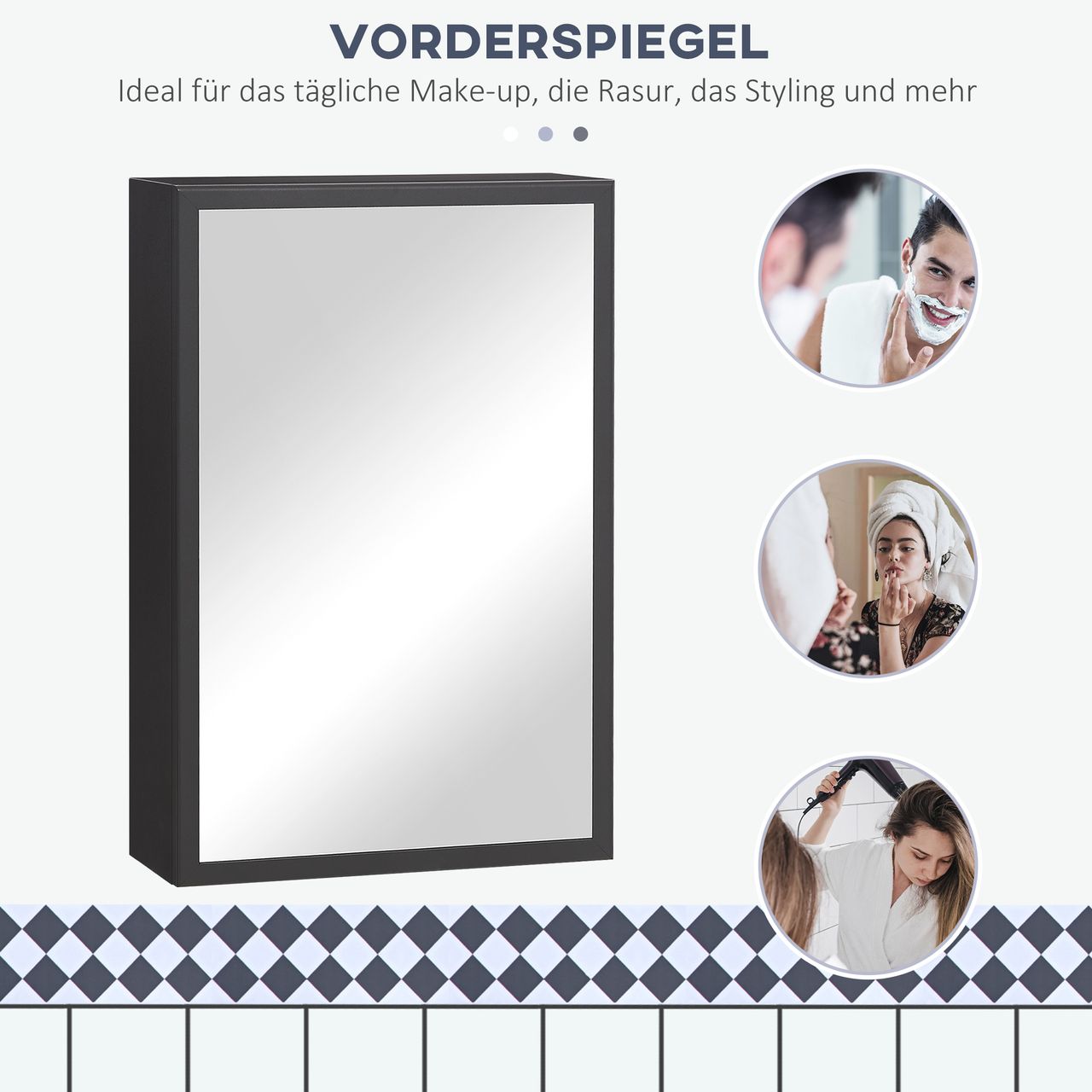 kleankin Spiegelschrank Badspiegelschrank mit 3 Schichten für Badezimmer Schwarz