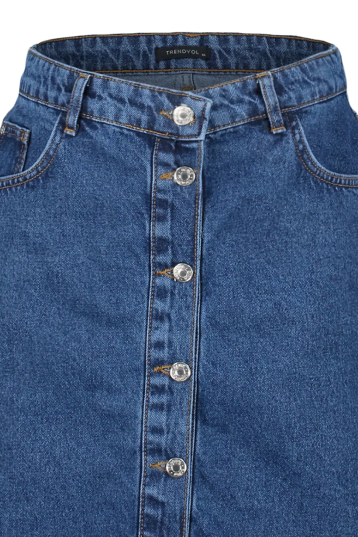 Trendyol Curve  Hellblauer Jeansrock mit hoher Taille und Knöpfen TBBSS23AZ00005
