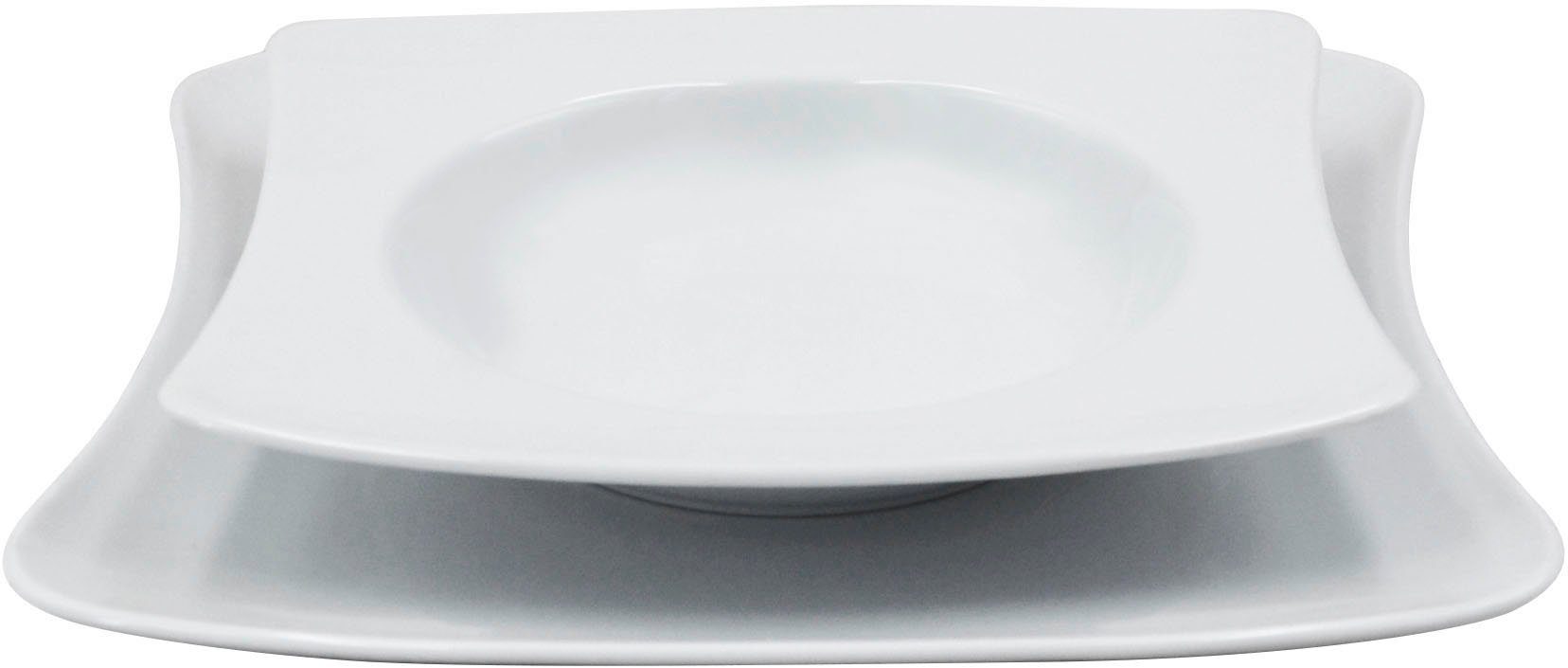 Retsch Arzberg Tafelservice Geschirr-Set SANDY (12-tlg), 6 Personen, Porzellan, Teller Set, weiß, Made in Germany, 12 Teile, für 6 Personen