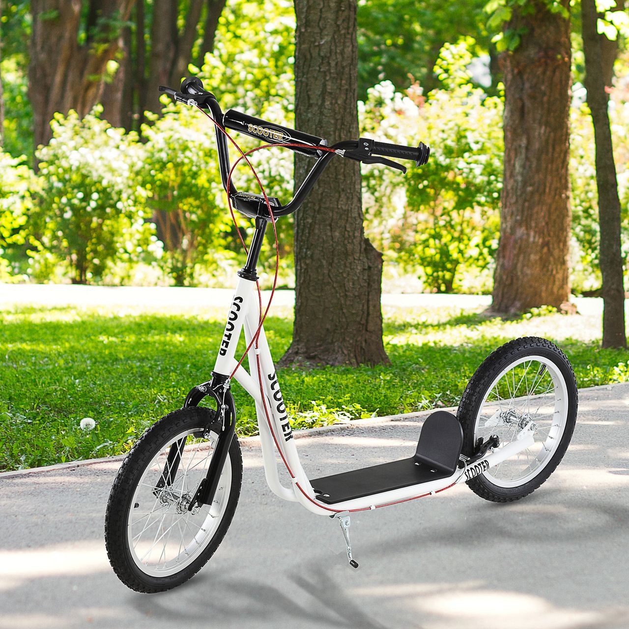 HOMCOM Tretroller Kinderroller Scooter Cityroller Luftreifen verstellbar Weiß