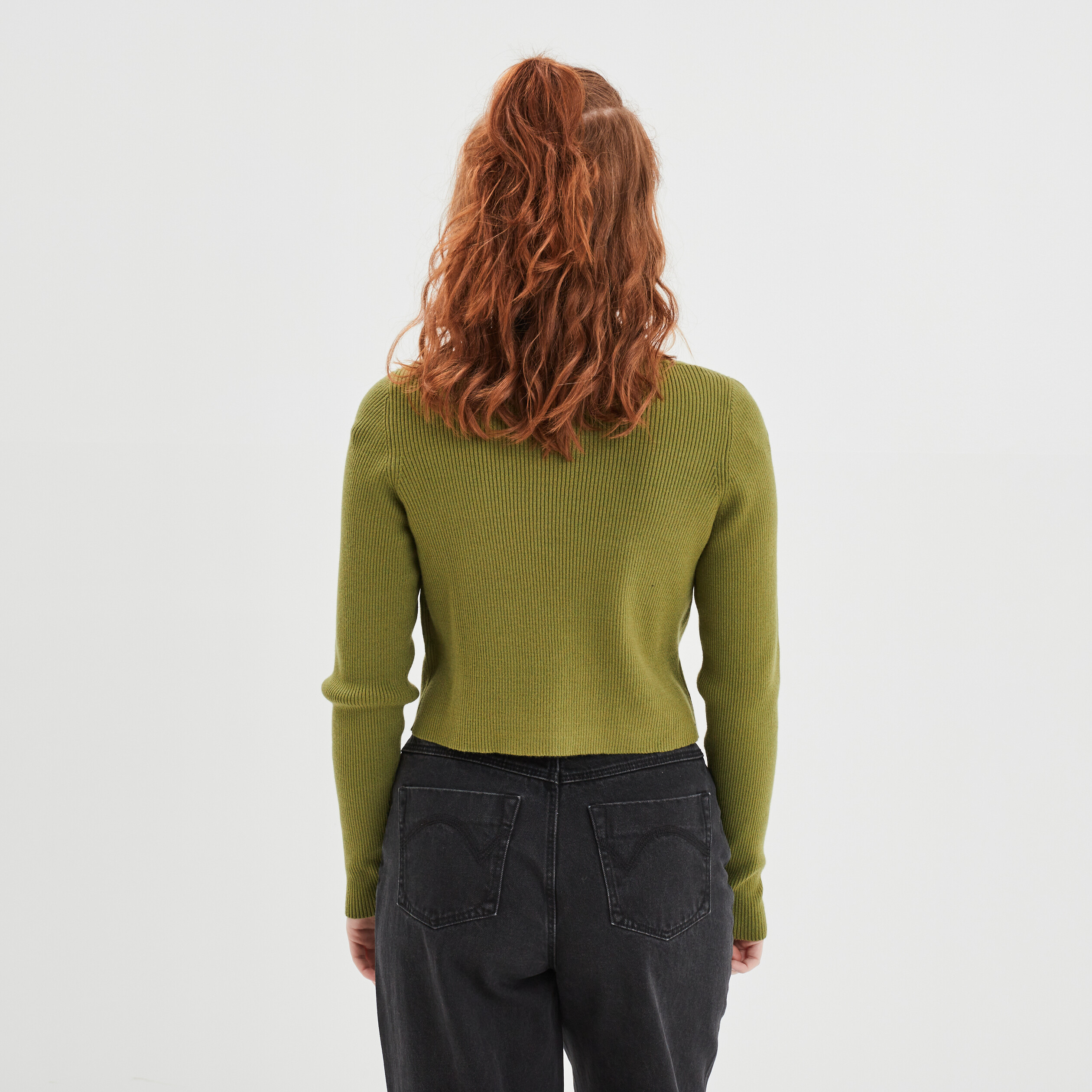 Gilet court manches longues col en V vert femme | La Halle
