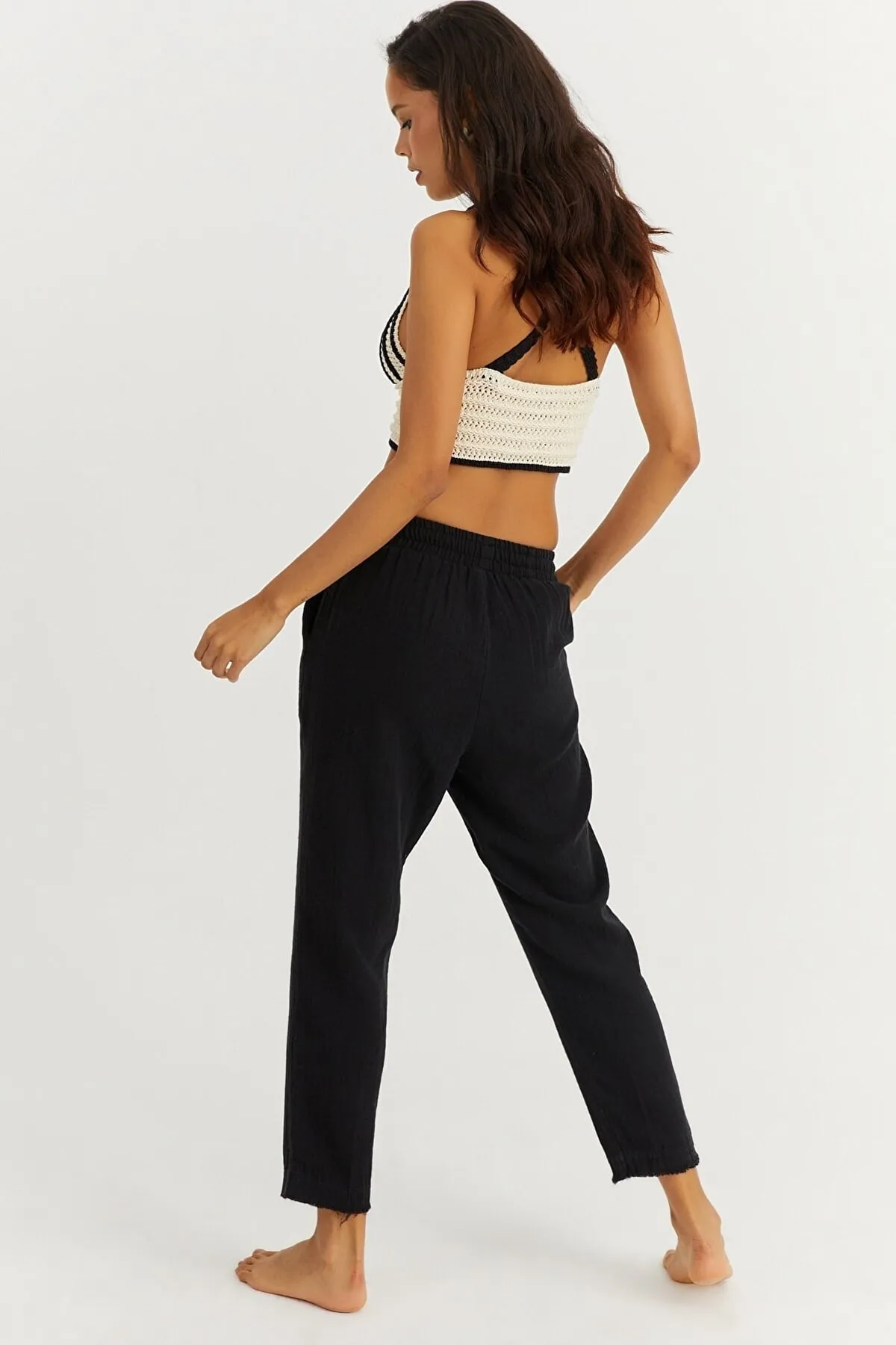 Cool & Sexy  Schwarze Musselinhose mit elastischem Bund für Damen İS3873