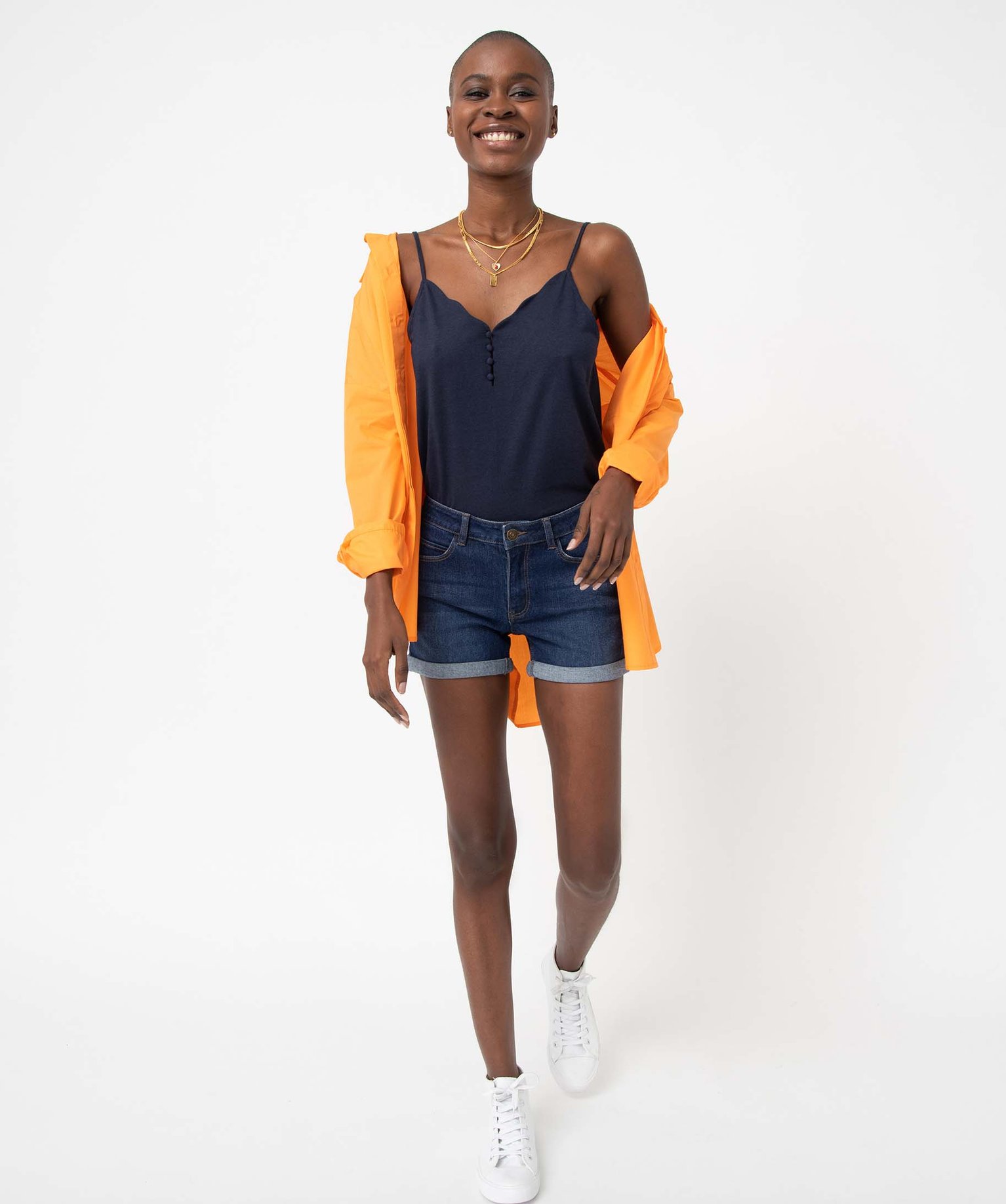 Short femme en jean avec revers cousus brut | GEMO