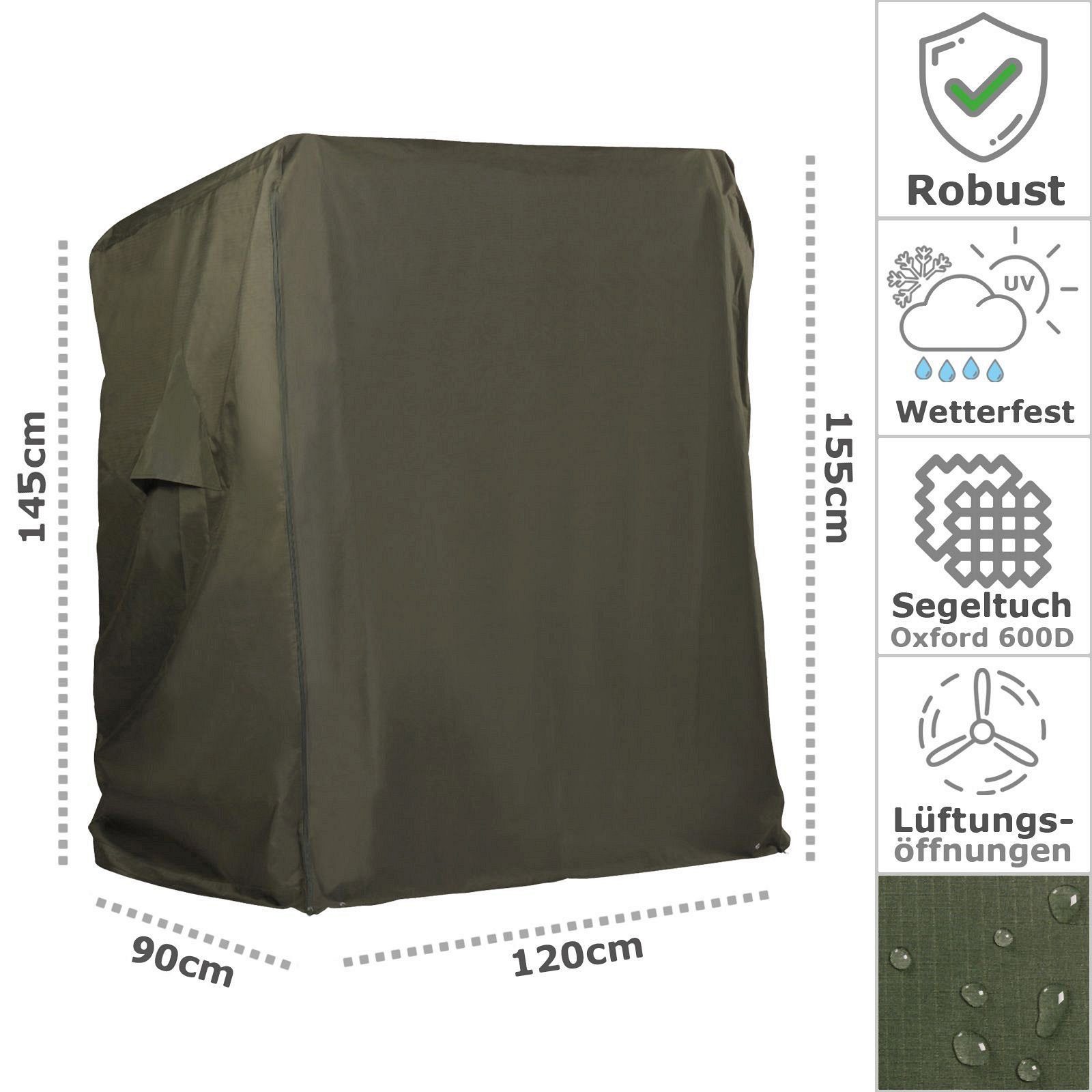 Strandkorb Hanse Strandkorb-Schutzhülle Premium Strandkorbhülle, Abdeckhaube in grün, 600D, winterfest, Segeltuch-Qualität, UV-beständig & atmungsaktiv