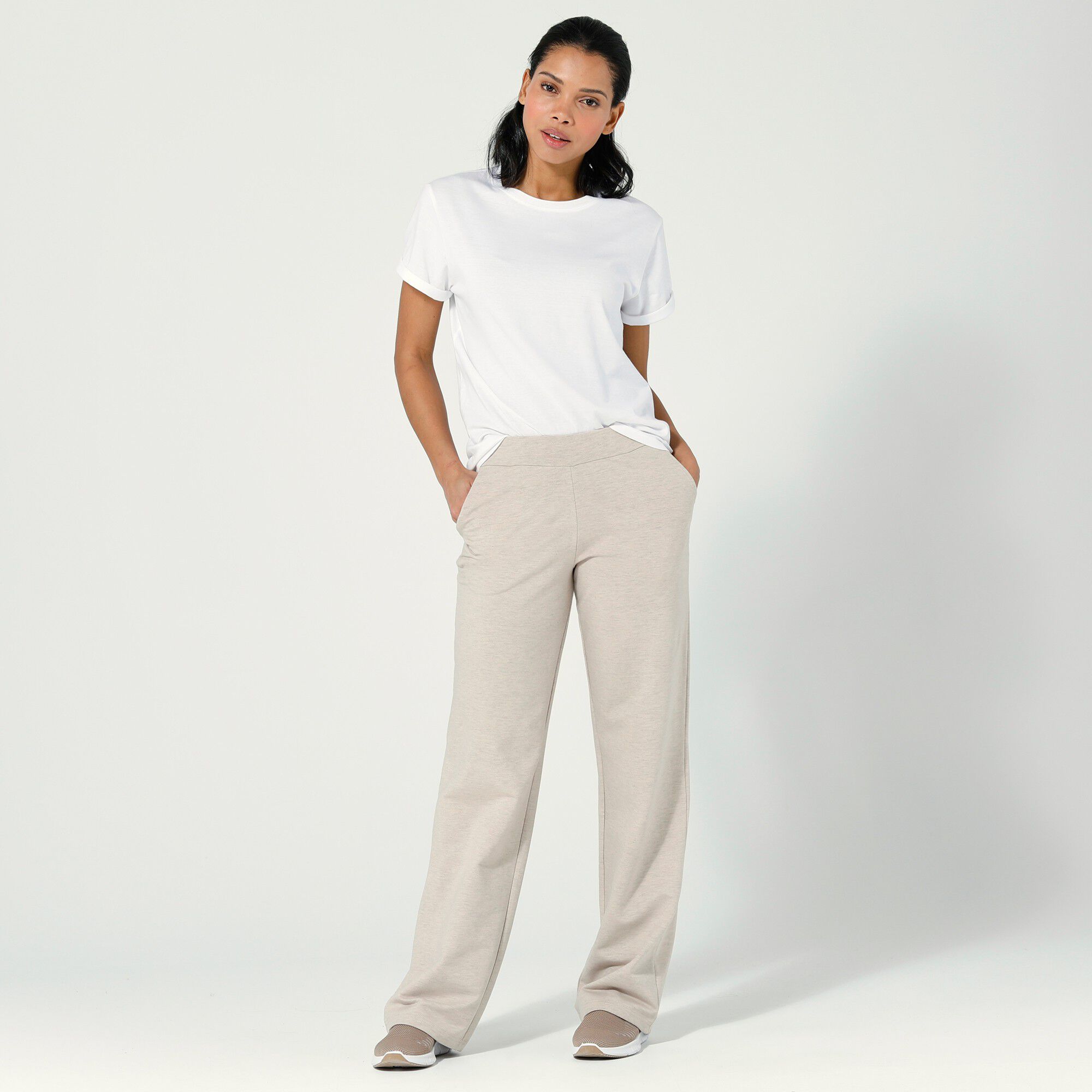 Pantalon coupe large molleton taille élastiquée