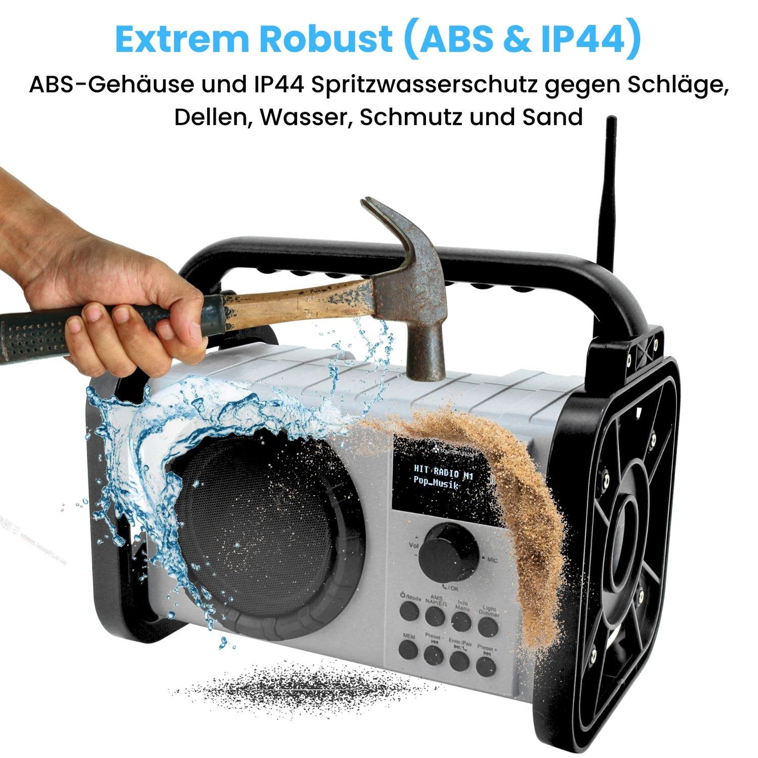Soundmaster DAB80SW Baustellenradio DAB+ Bluetooth Akku IP44 spritzwassergeschützt Digitalradio (DAB) (DAB+, MW, PLL-UKW, FM, AM)