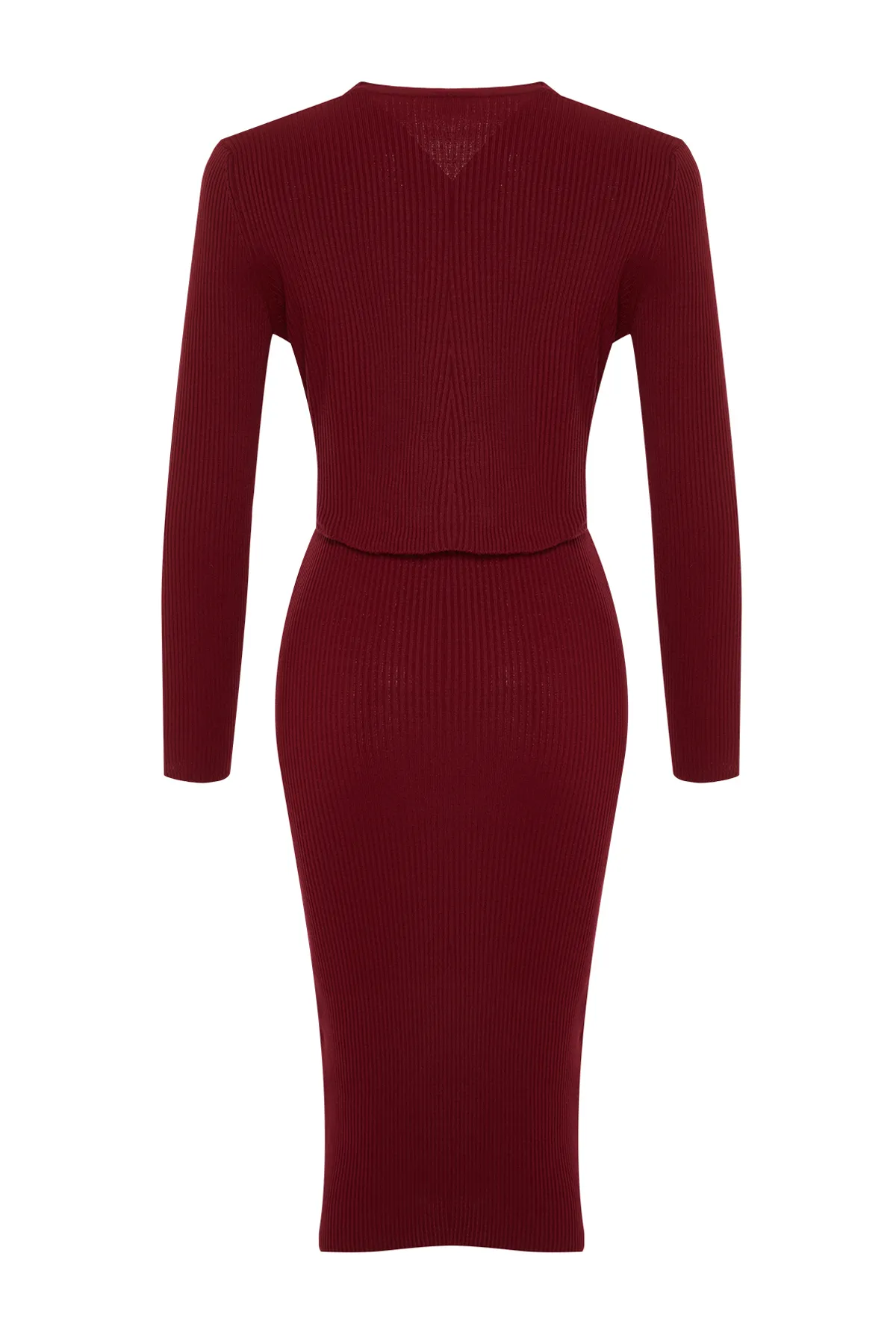 Trendyol Collection  Burgunderrotes, schlichtes Cardigan-Kleid mit Knopfleiste TWOSS21EL0208