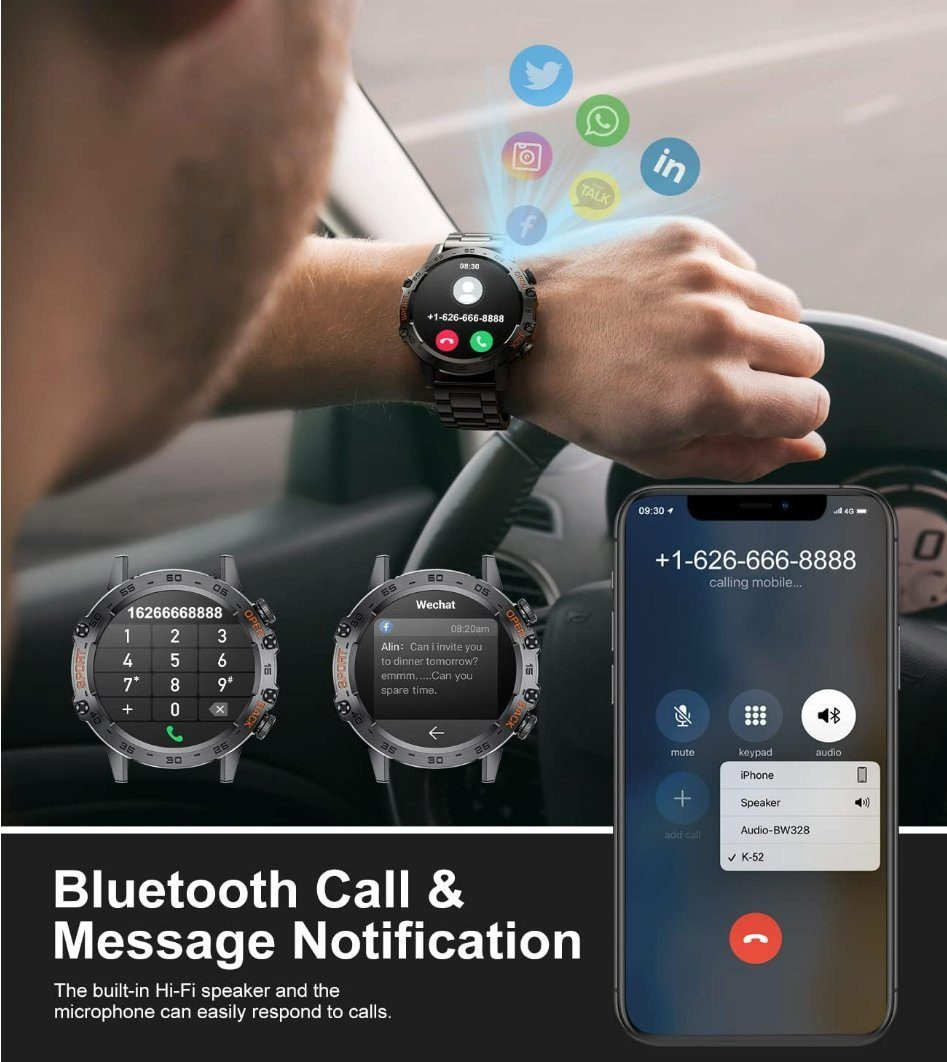 Lige Smartwatch (Android iOS), Herren Mit Telefonfunktion Rund Blutdruck Wasserdicht Men