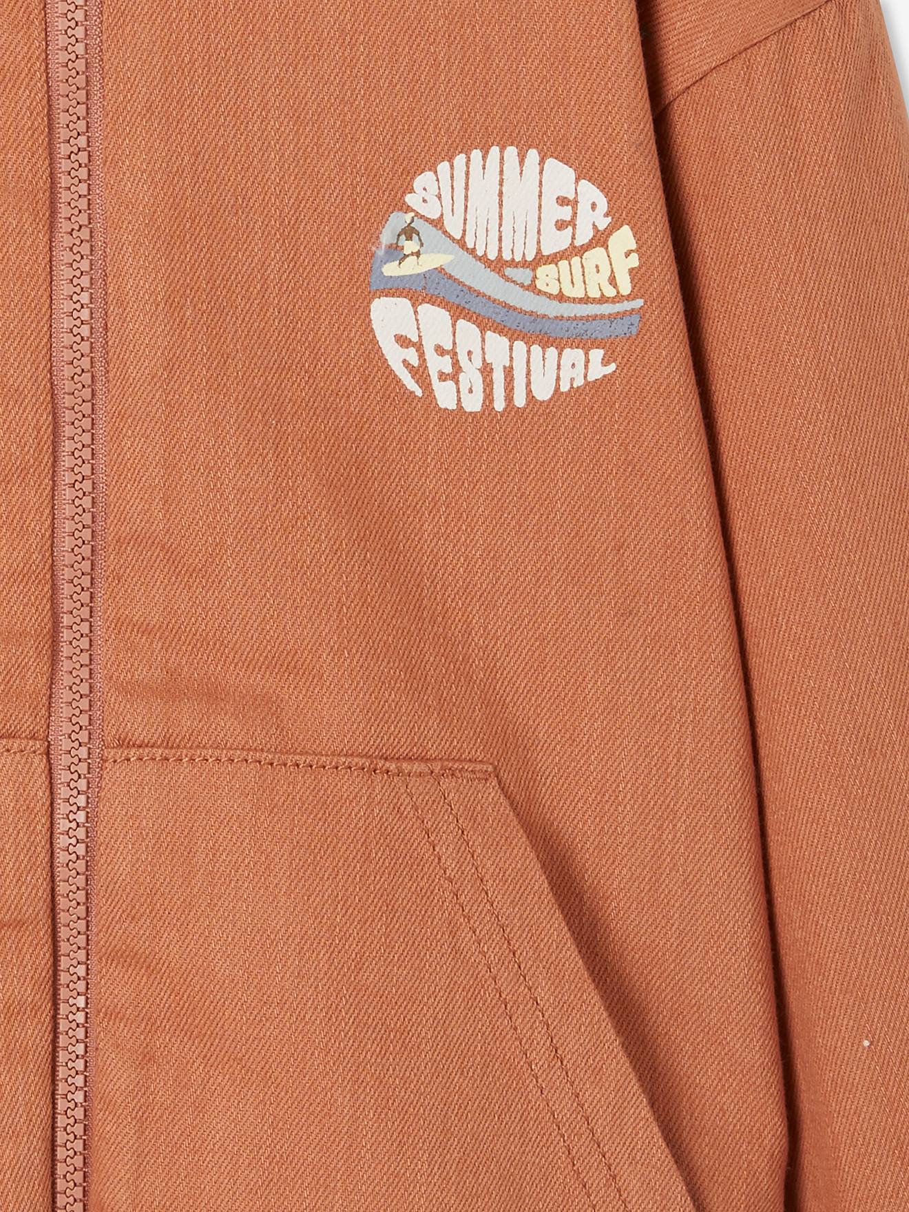 Sweat zippé à capuche motif surf garçon orange délavé