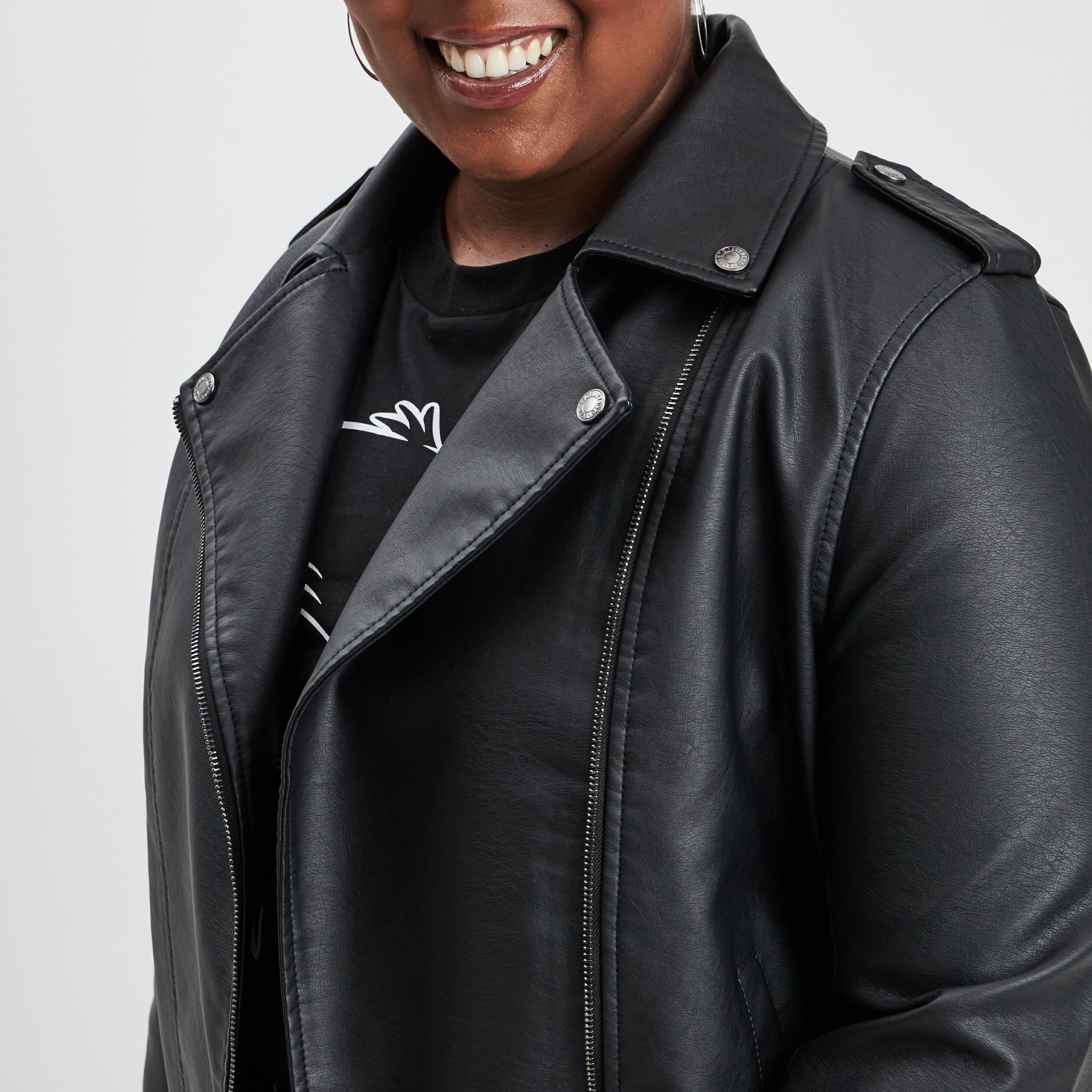 Veste esprit biker simili cuir noir femme grande taille | La Halle