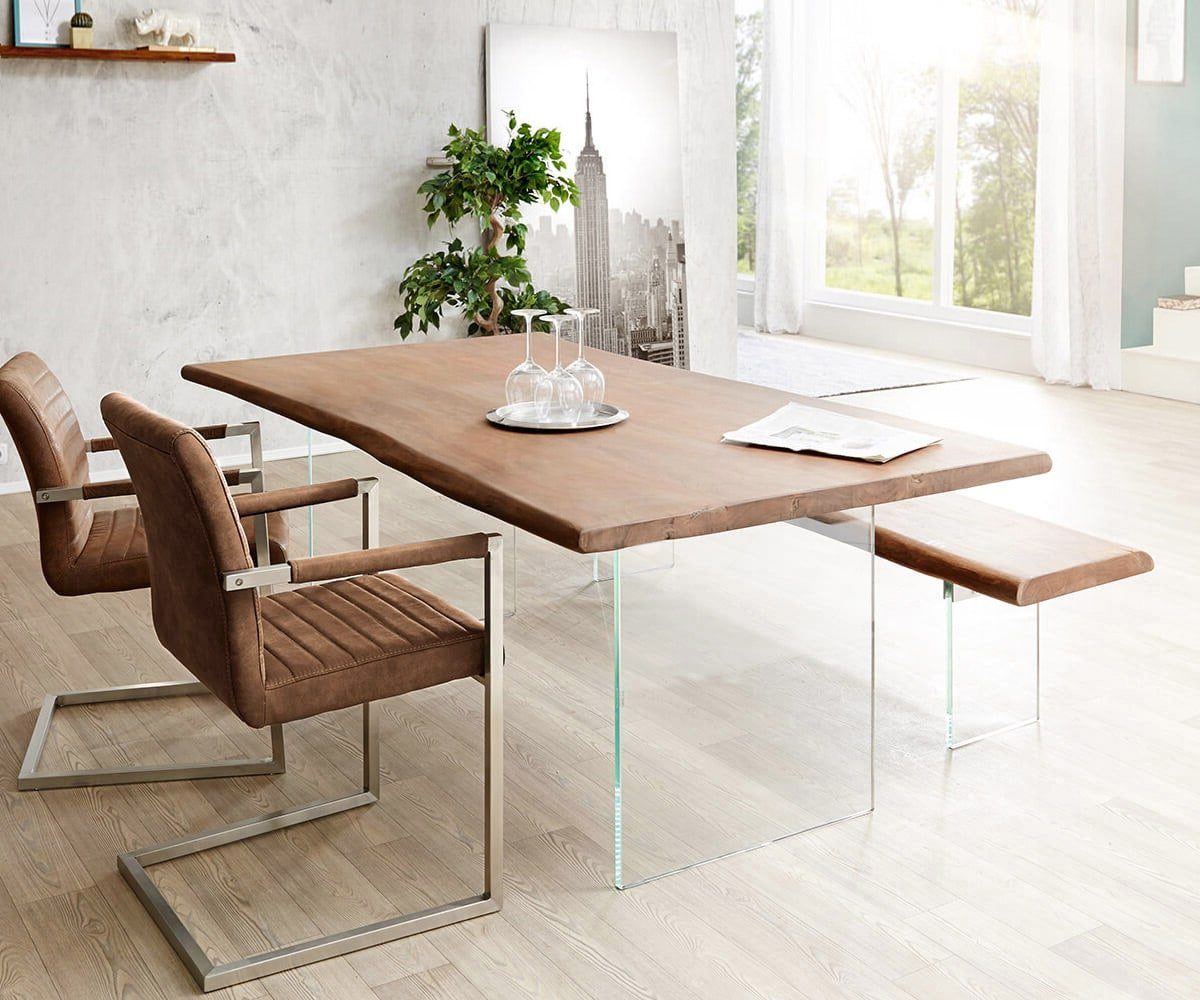 DELIFE Esstischplatte Edge, Akazie Braun 140x90cm Live-Edge